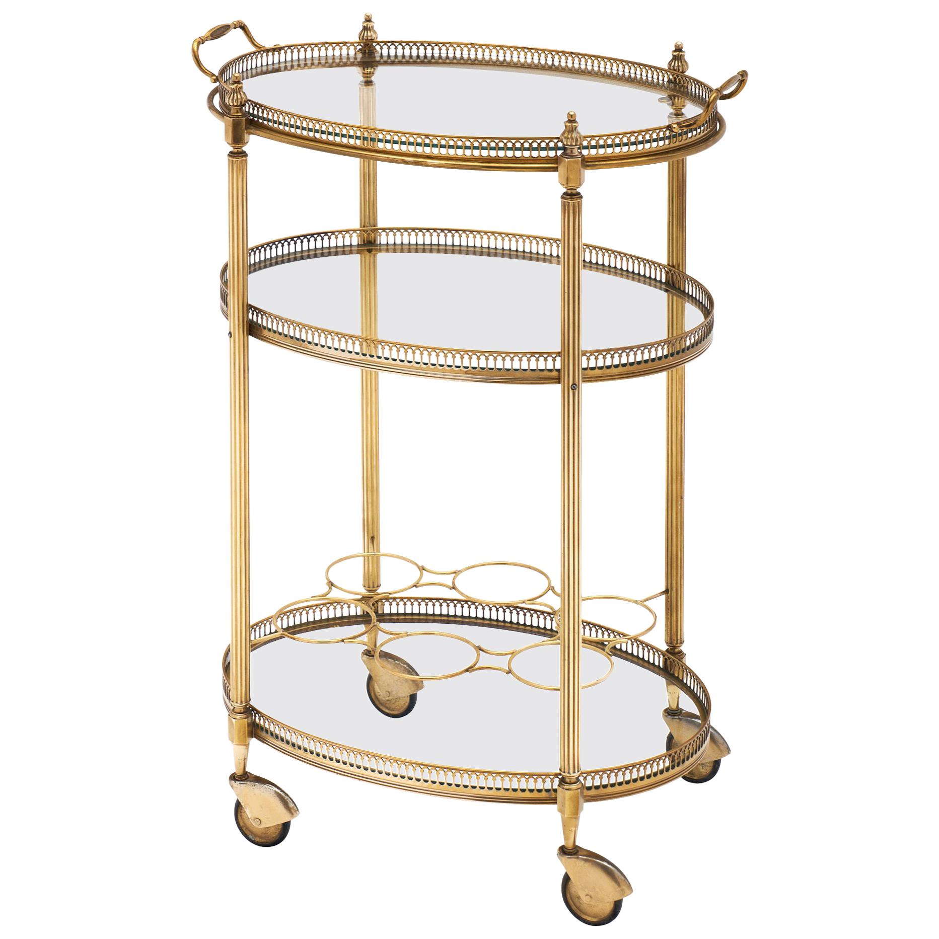 Brass Oval Art Deco Period Bar Cart