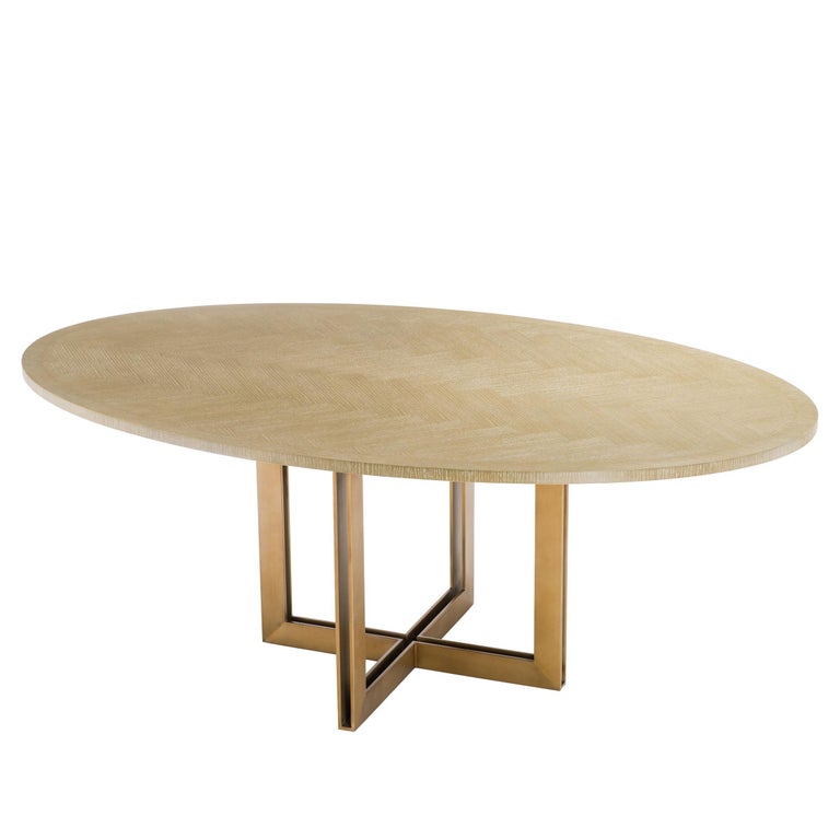 Brass Oval Black Dining Table For Sale at 1stDibs