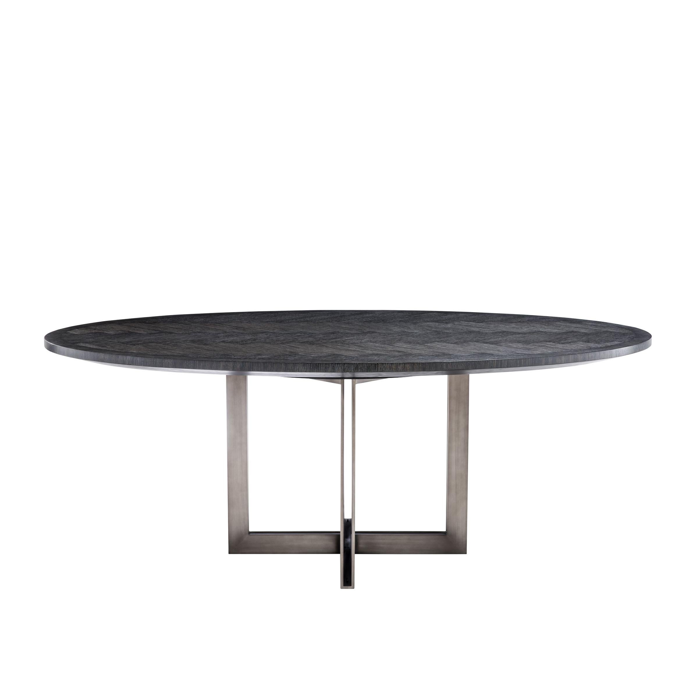 Indonesian Brass Oval Black Dining Table