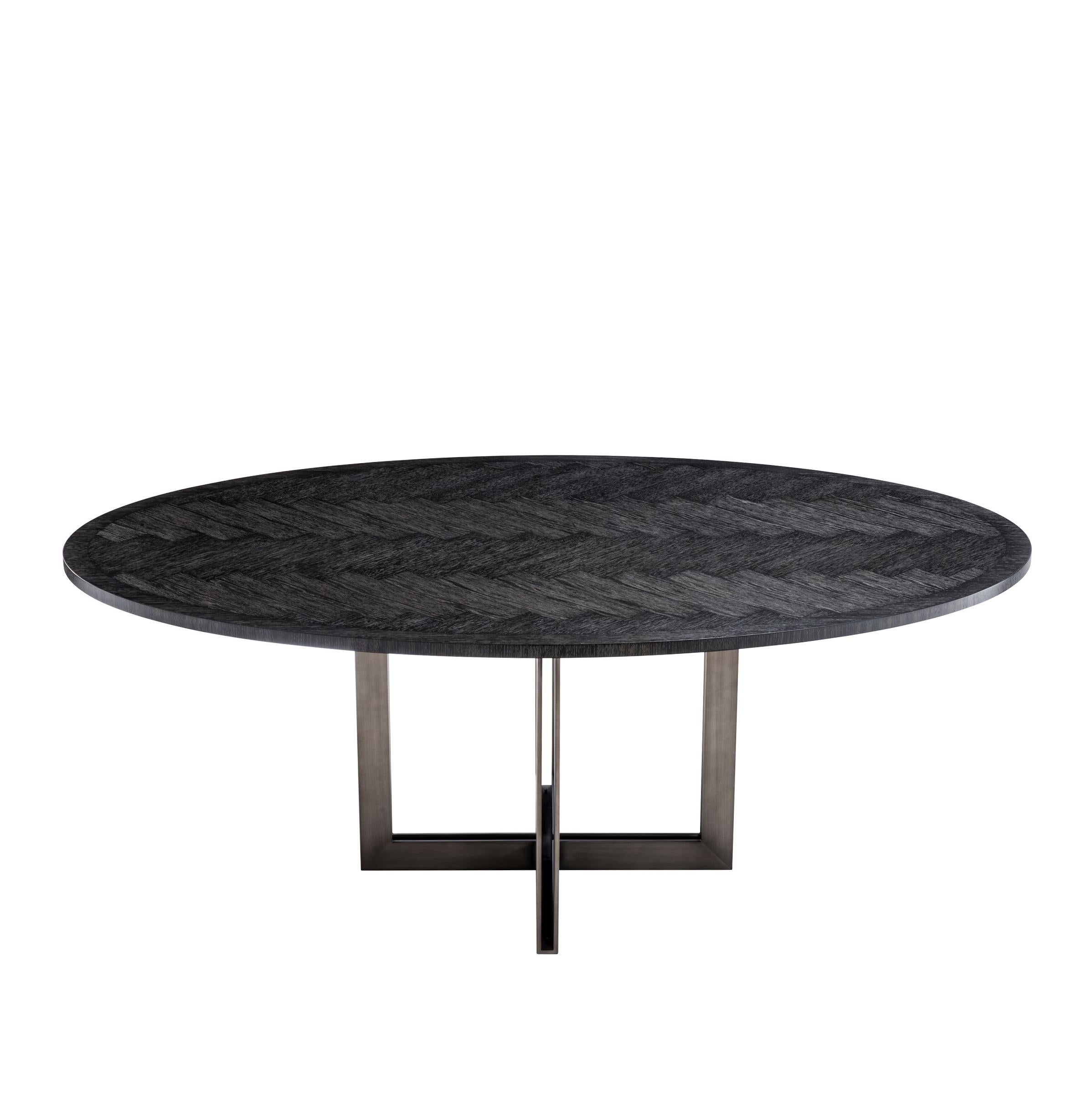 Hand-Crafted Brass Oval Black Dining Table