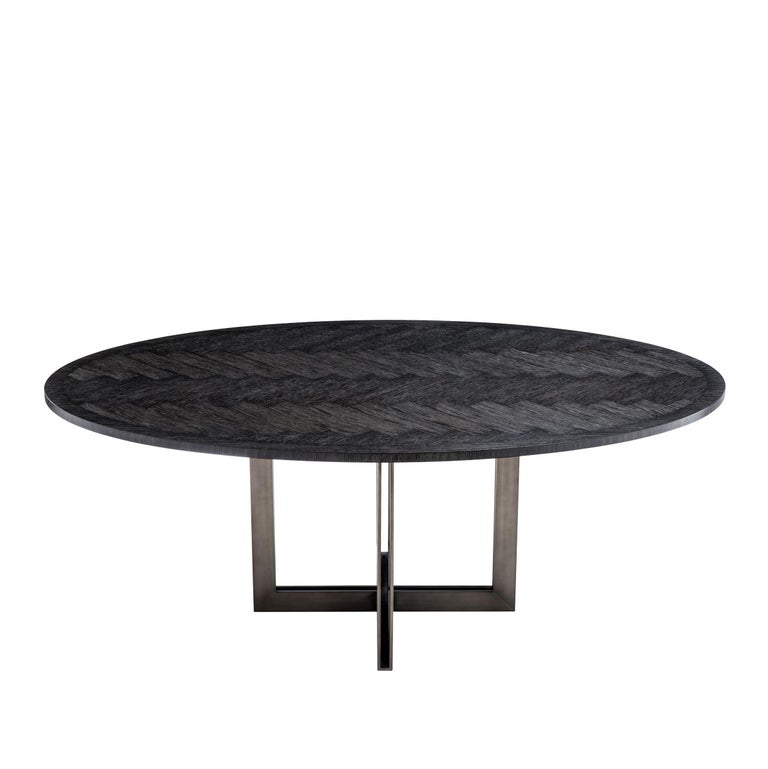 Brass Oval Black Dining Table For Sale at 1stDibs