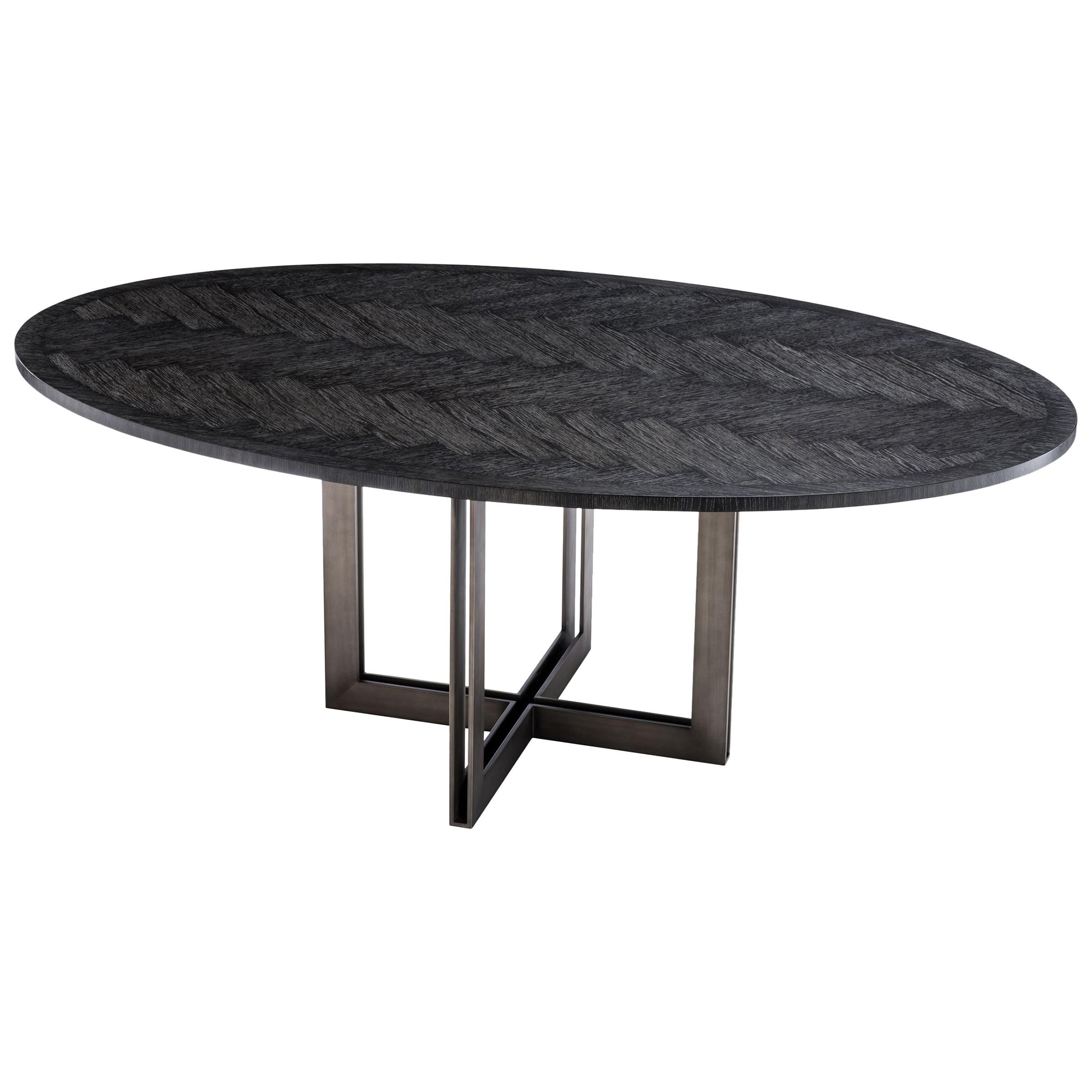 Brass Oval Black Dining Table