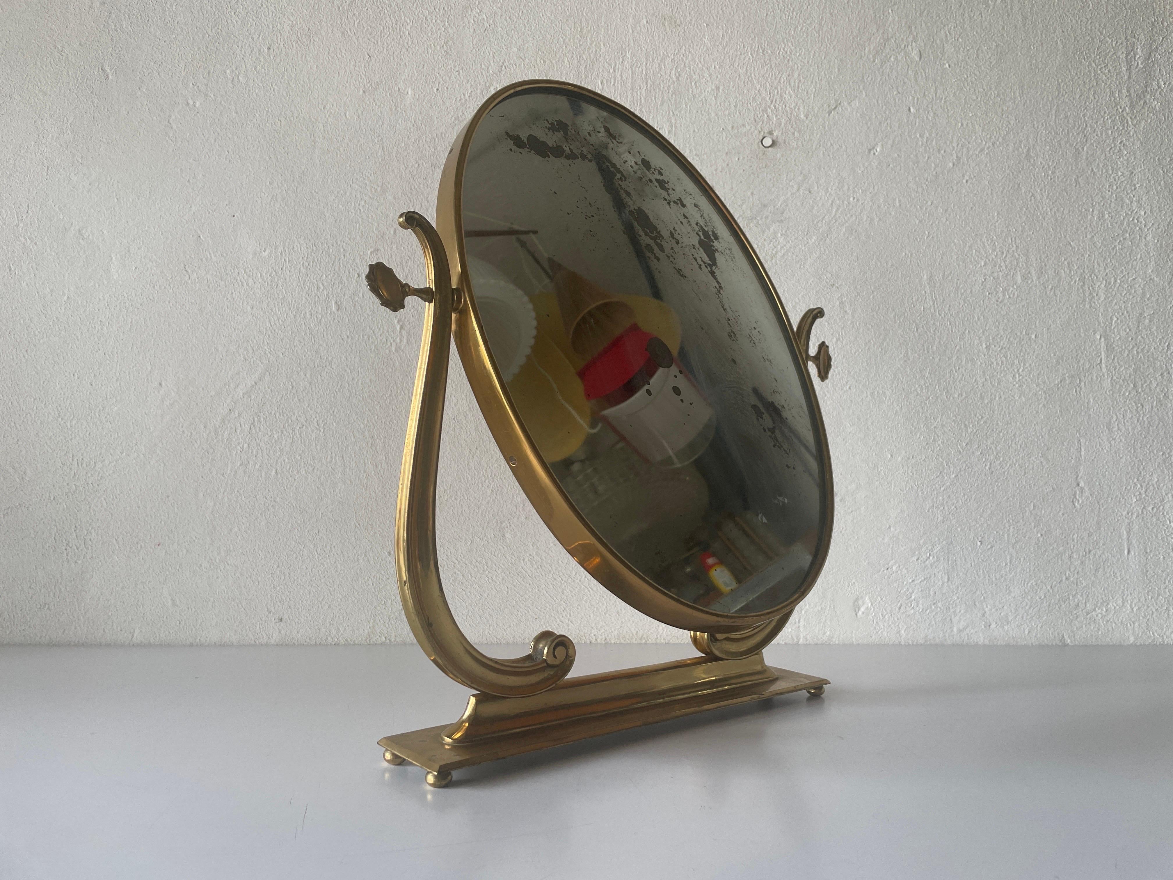 Italian Brass Oval Frame Vanity Table Mirror, 1960s, Italy For Sale