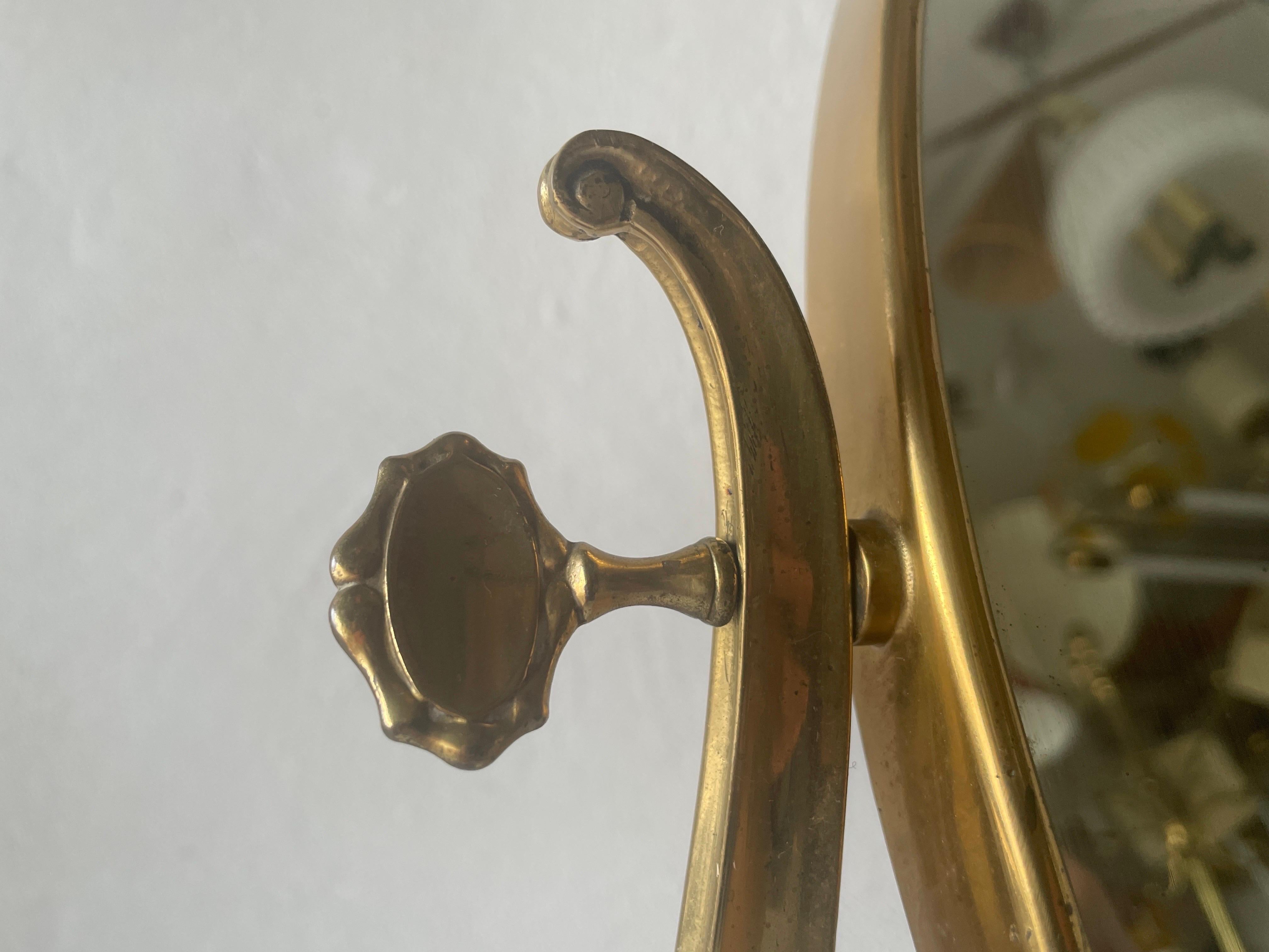 Mid-20th Century Brass Oval Frame Vanity Table Mirror, 1960s, Italy For Sale
