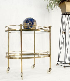 Brass Oval Glass Shelves Tea Bar Serving Cart Italian Mid-Century Modern