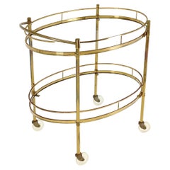 Brass Oval Glass Shelves Tea Bar Serving Cart Italian Mid-Century Modern