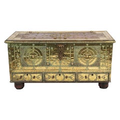 Antique Brass Overlay Zanzibar Blanket Chest