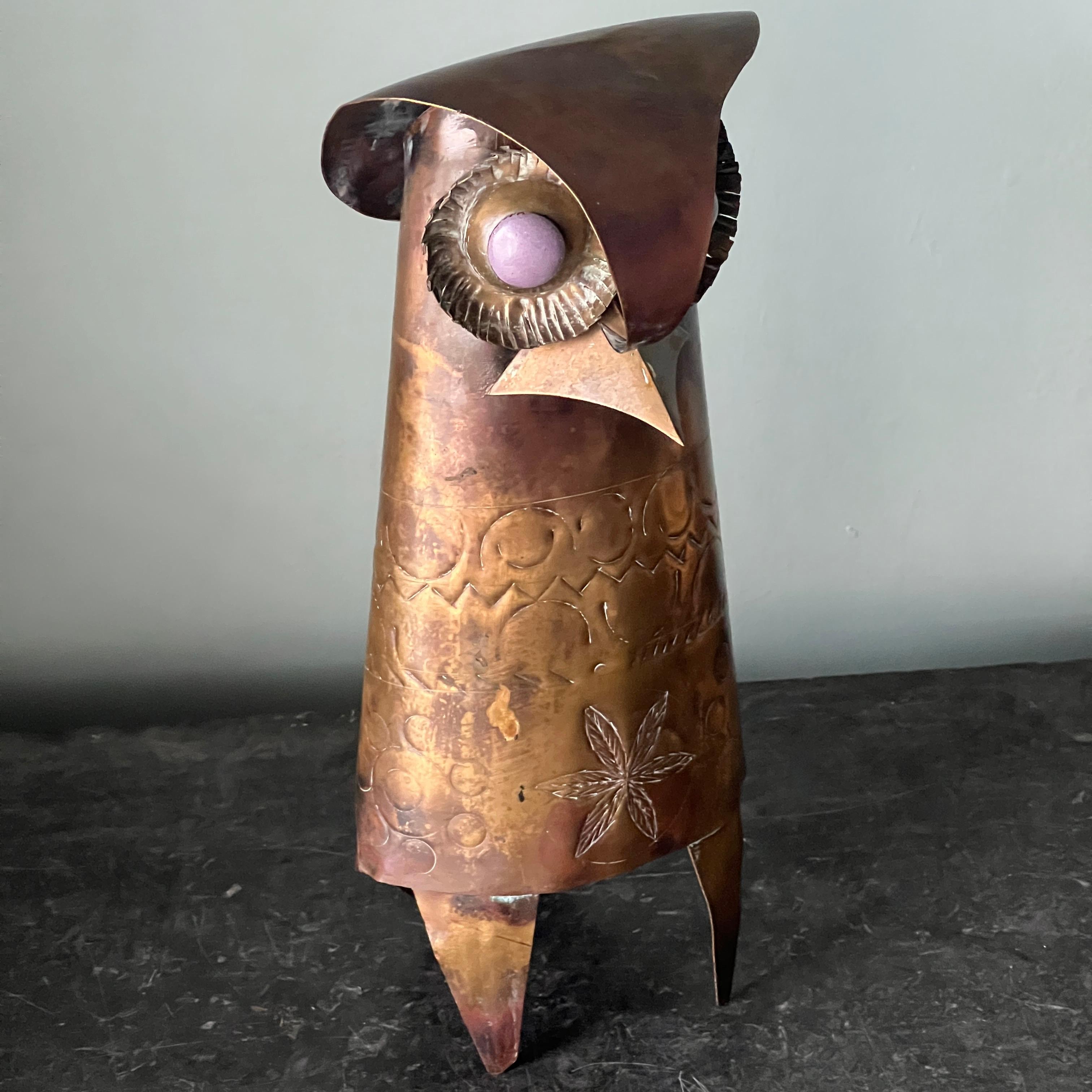 Fait main Sculpture de hibou en laiton d'Oswaldo Guayasamin (équatorien, 1919-1999)