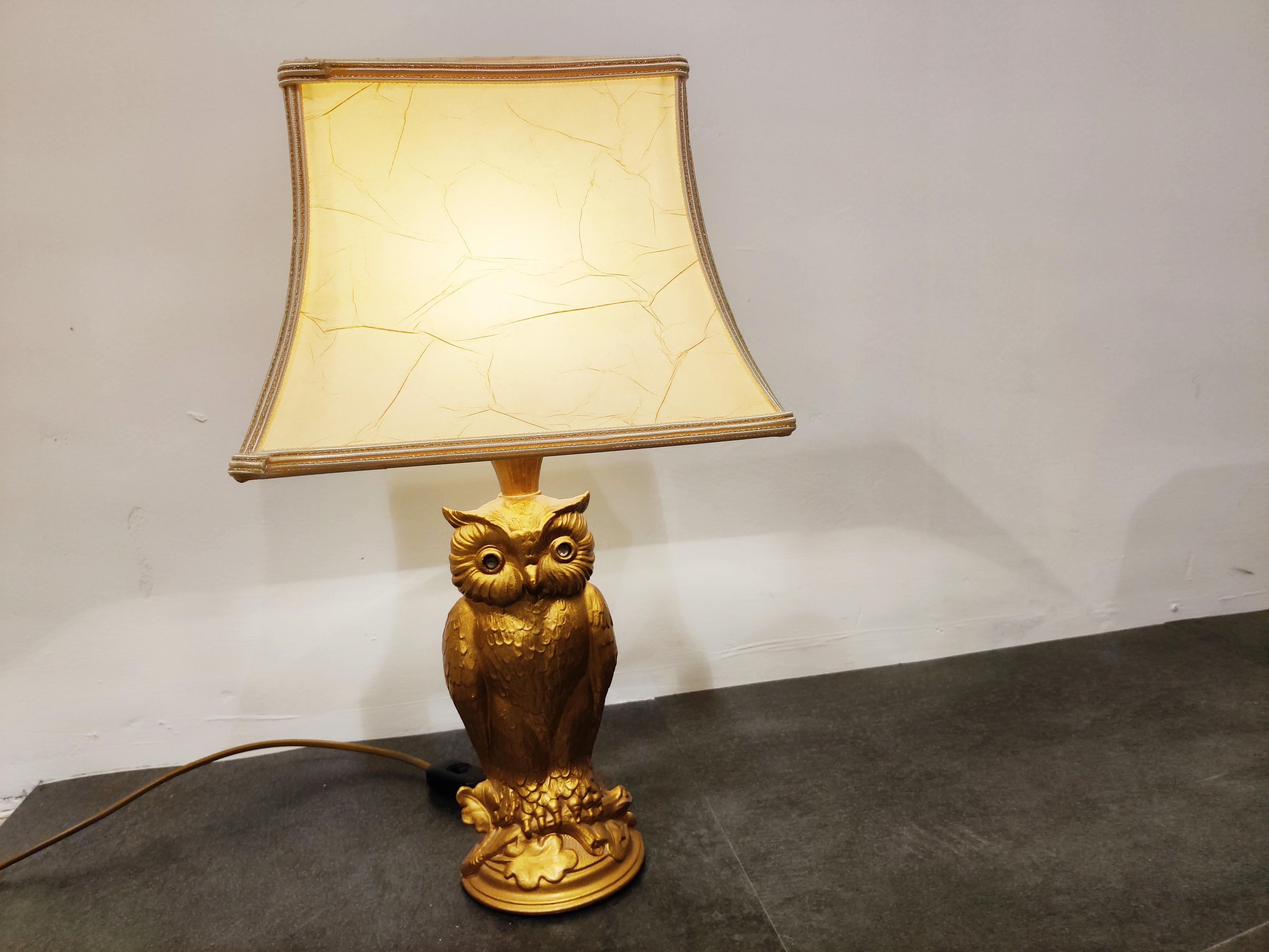 Belgian Brass Owl Table Lamp by Loevsky & Loevsky, 1960s
