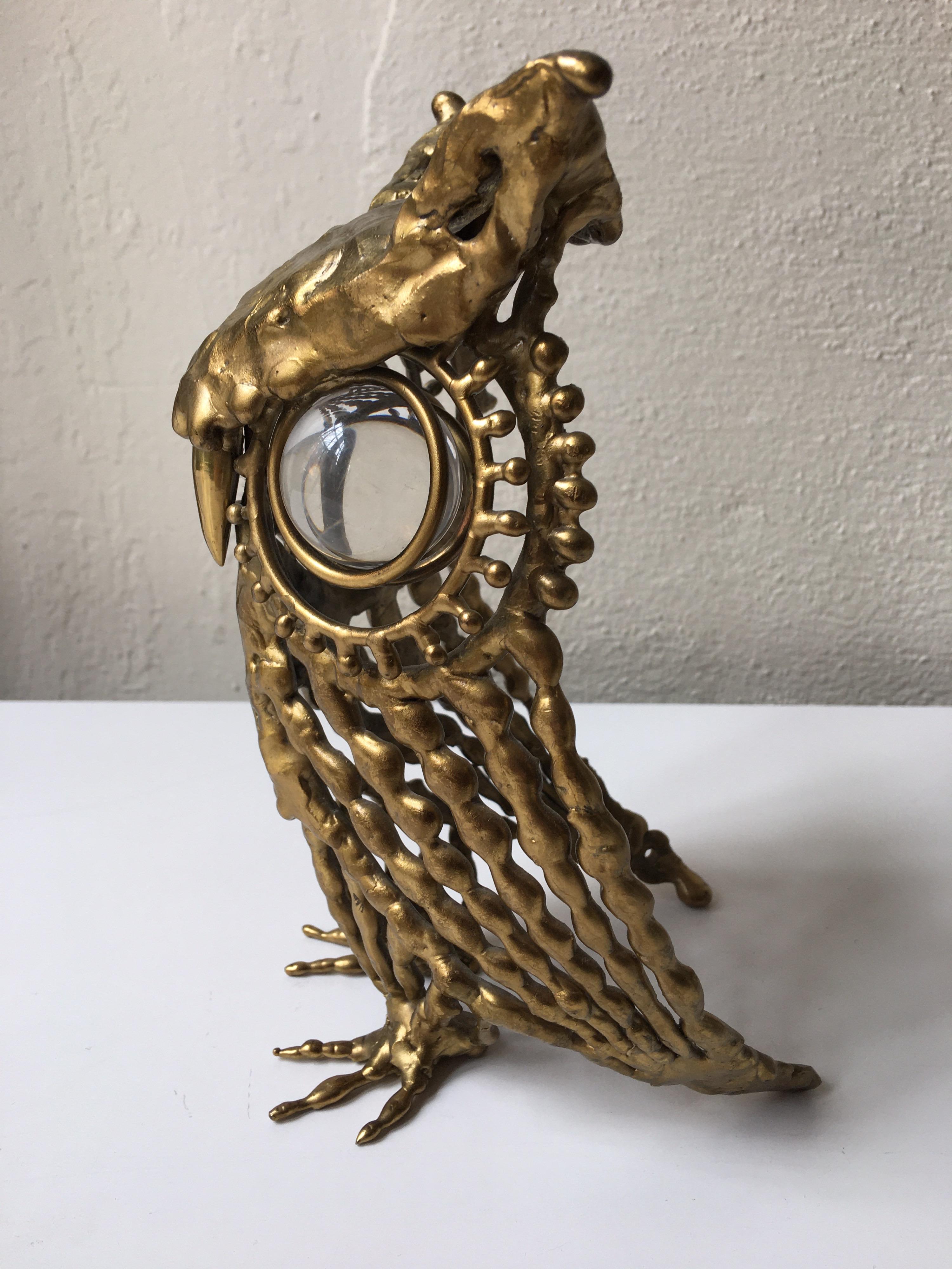 Mid-Century Modern Brass Owl with Glass Eyes, 1974