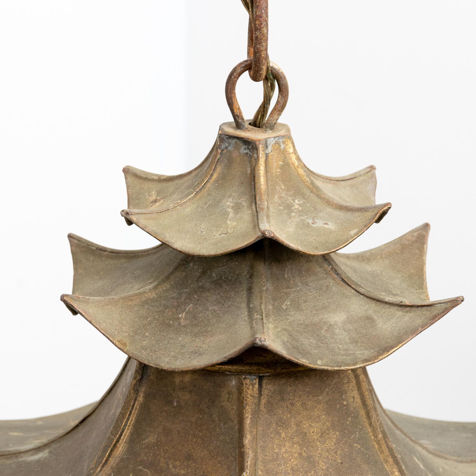 Brass Pagoda Ceiling Light Fixture In Good Condition In Stamford, CT