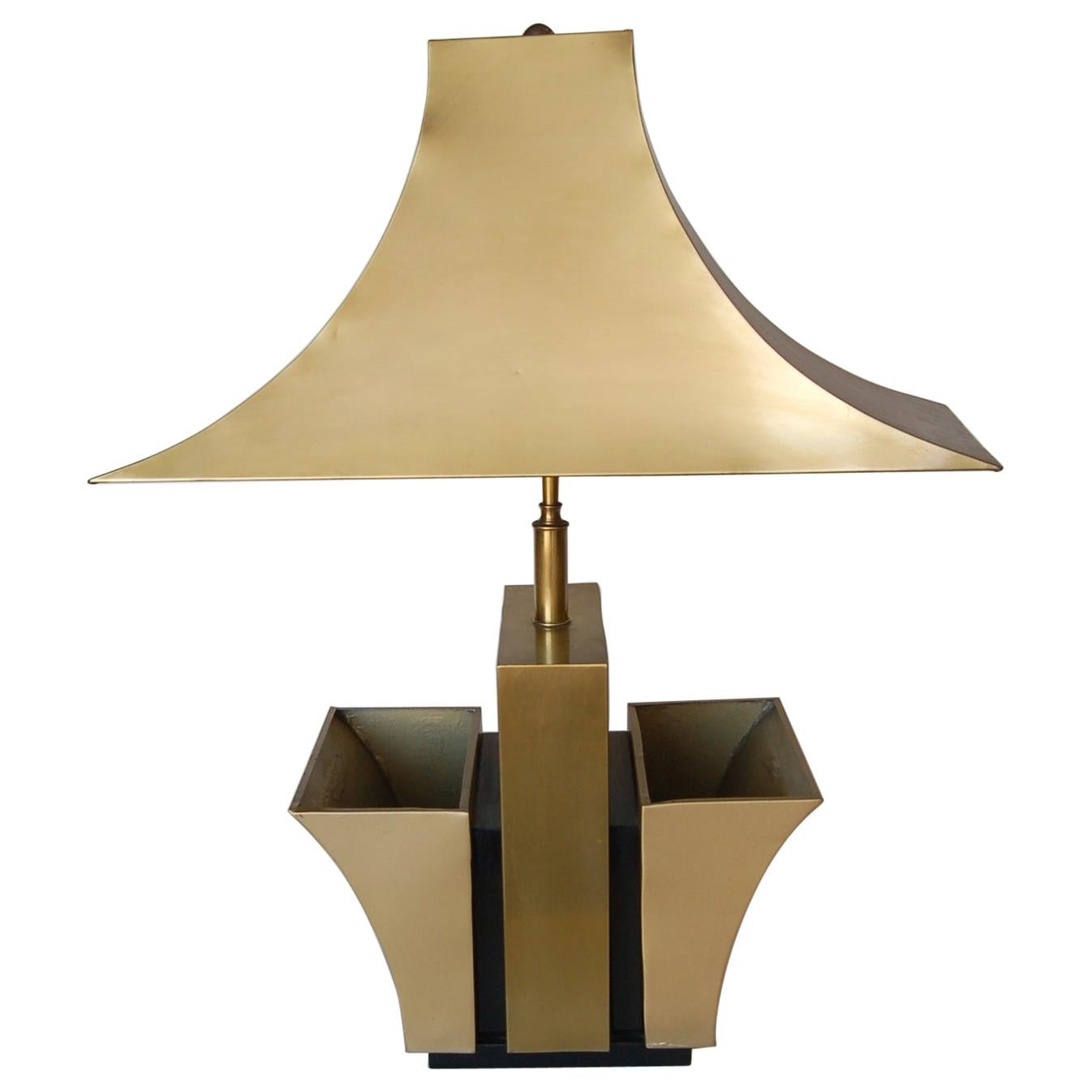 Brass Pagoda Table Lamp with Double Planter For Sale