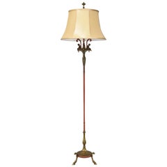 Antique Brass and Painted Floor Lamp with Hoof Feet and Figural Cherubs
