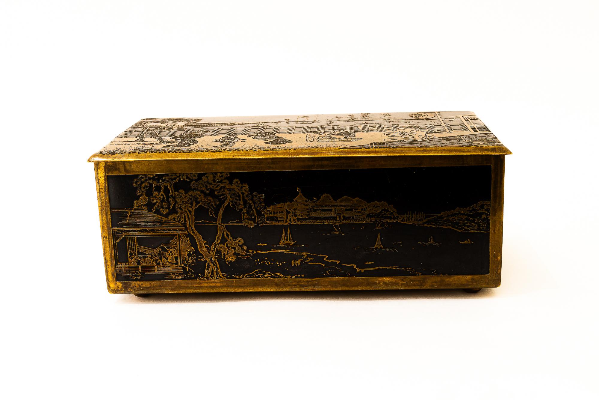 Mid-Century Modern Brass painted Jewelry Box vienna around 1960s For Sale