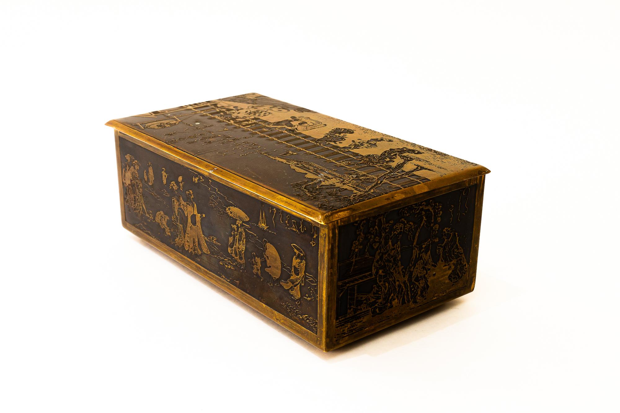 Painted Brass painted Jewelry Box vienna around 1960s For Sale