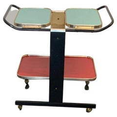 Brass Painted Metal and Colored Laminate Trolley, 1960s