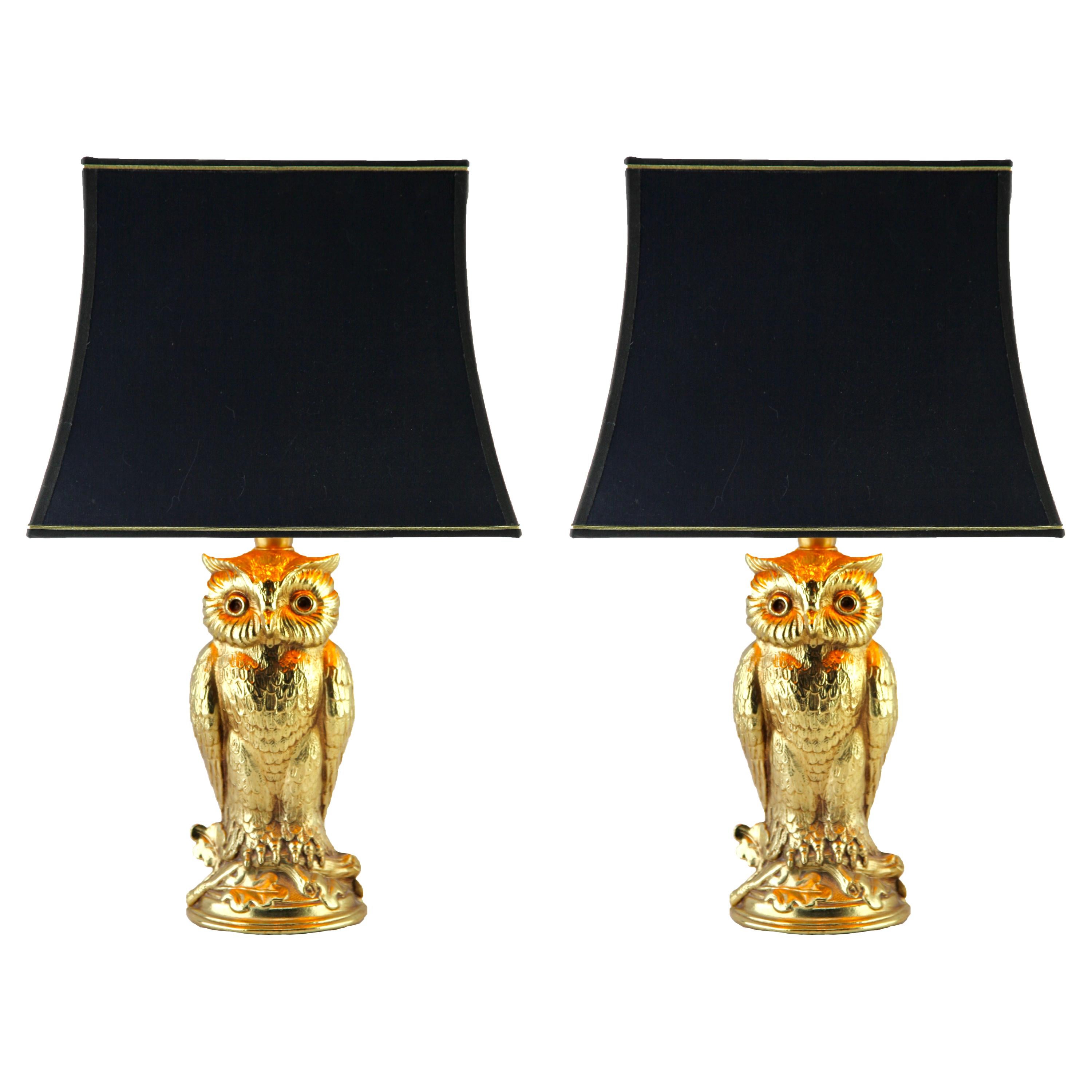 Brass Pair of Owl Table Lamps from Loevsky & Loevsky, 1960s For Sale