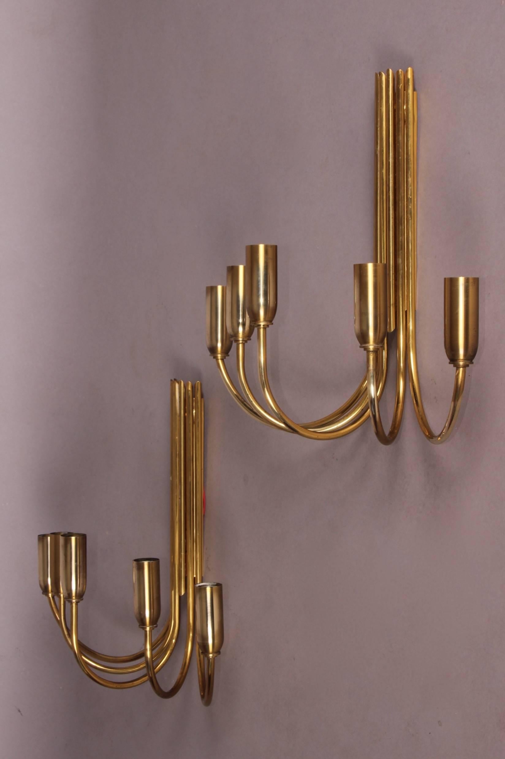 Mid-20th Century Brass Pair of Sconces