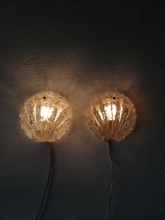 Brass Pair of Shell Shaped Limburg Sconces with Murano Glasses, Germany, 1960s