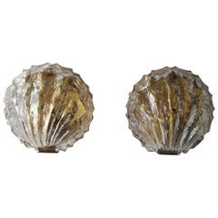 Brass Pair of Shell Shaped Limburg Sconces with Murano Glasses, Germany, 1960s