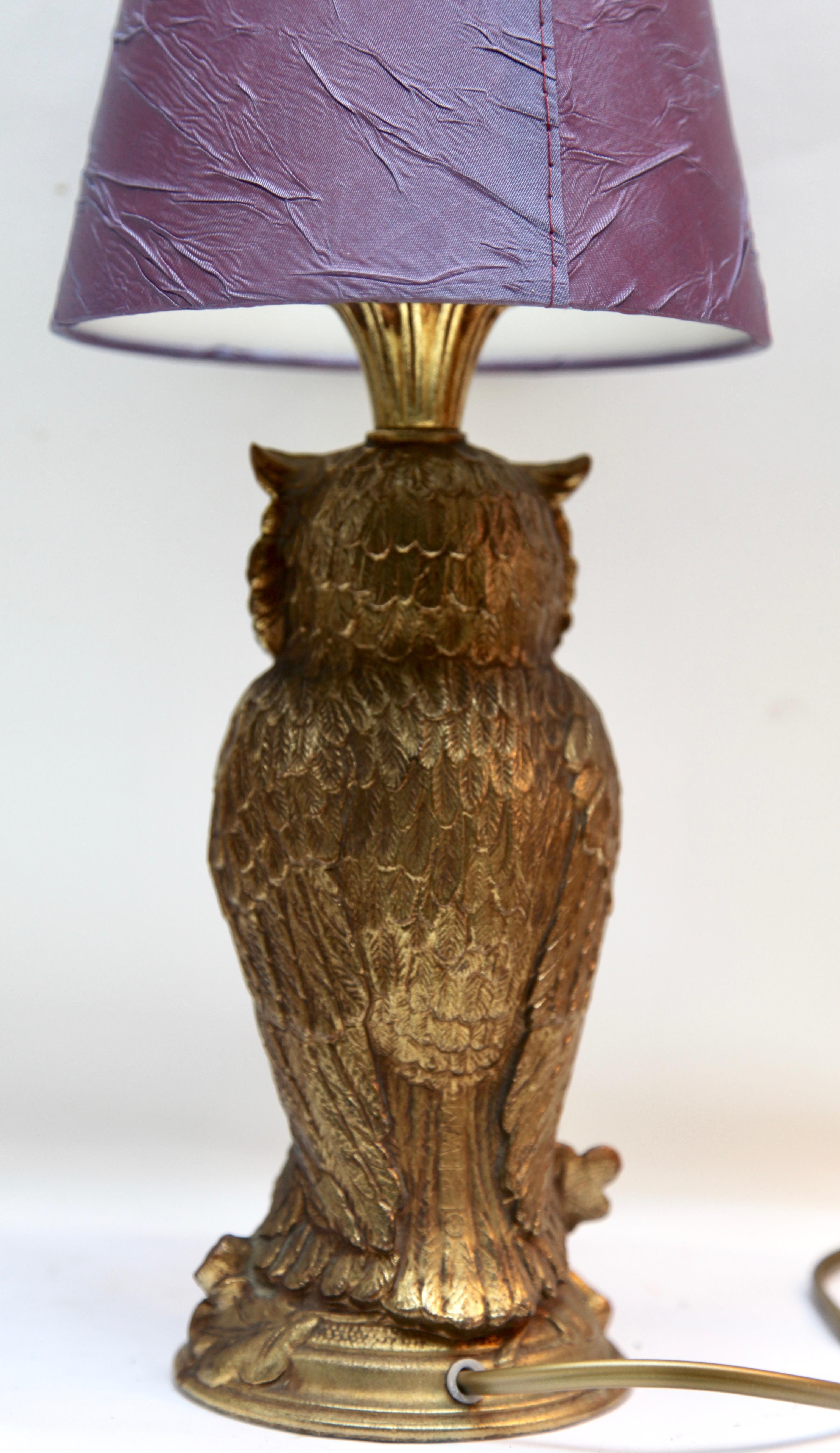 Cast Brass Pair of Owl Table Lamps from Loevsky & Loevsky, 1960s