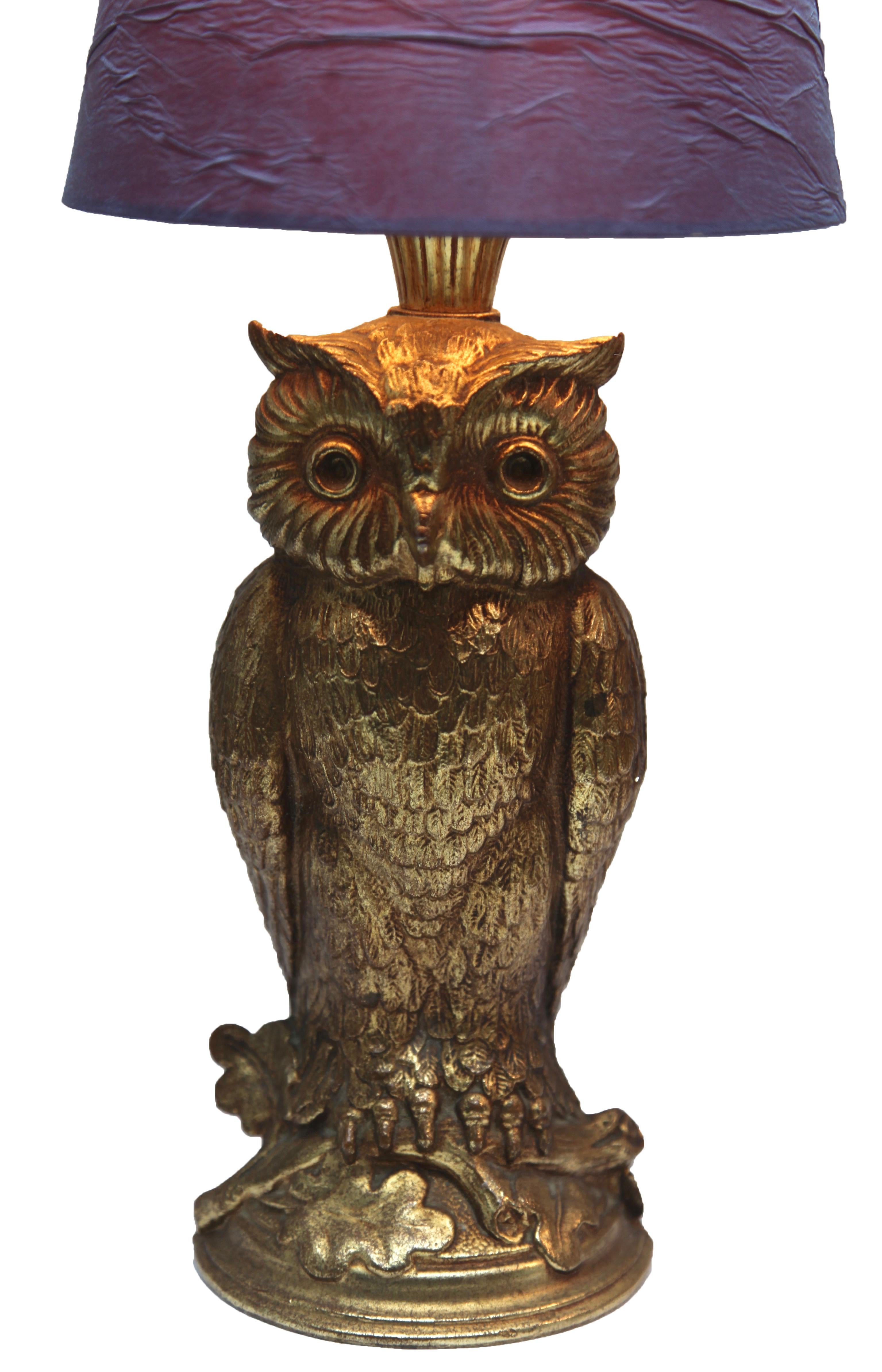 Brass Pair of Owl Table Lamps from Loevsky & Loevsky, 1960s In Good Condition In Verviers, BE