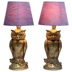 Brass Pair of Owl Table Lamps from Loevsky & Loevsky, 1960s