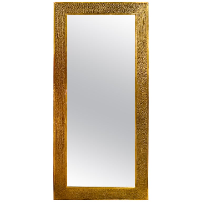 Brass Palatial Modern Floor, Console or Entryway Mirror, Hand-Hammered Design For Sale