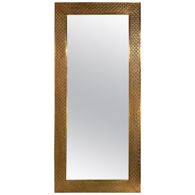 Modern Brass Floor or Console Mirror Hand Hammered Diamond Riveted