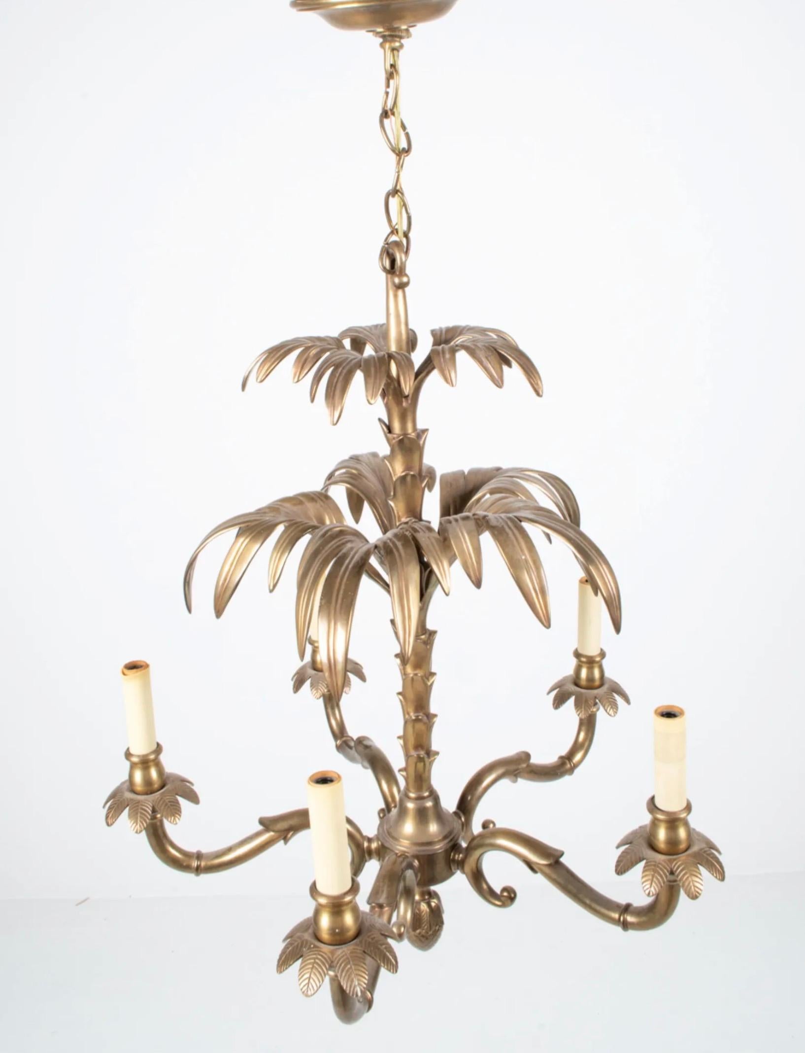 Forged Brass Palm Chandelier For Sale