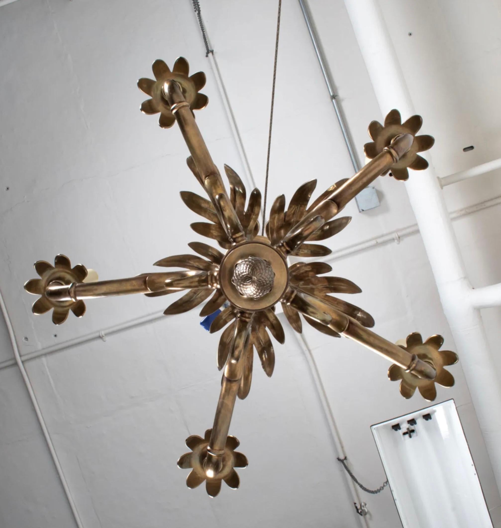 Brass Palm Chandelier In Good Condition For Sale In New York, NY