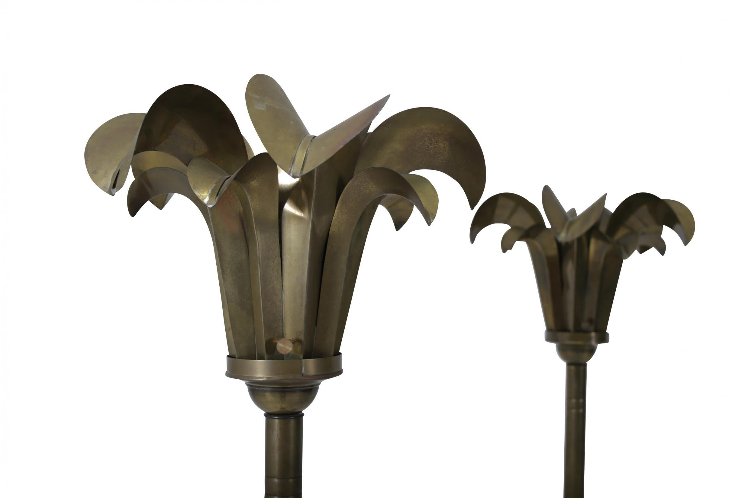 Brass Palm Frond Floor Lamps, Hart Associates, 1980 In Good Condition In Chicago, IL