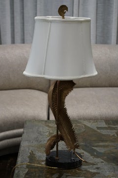 Brass Palm Fronds Table Lamp on Black Marble Base by Chapman