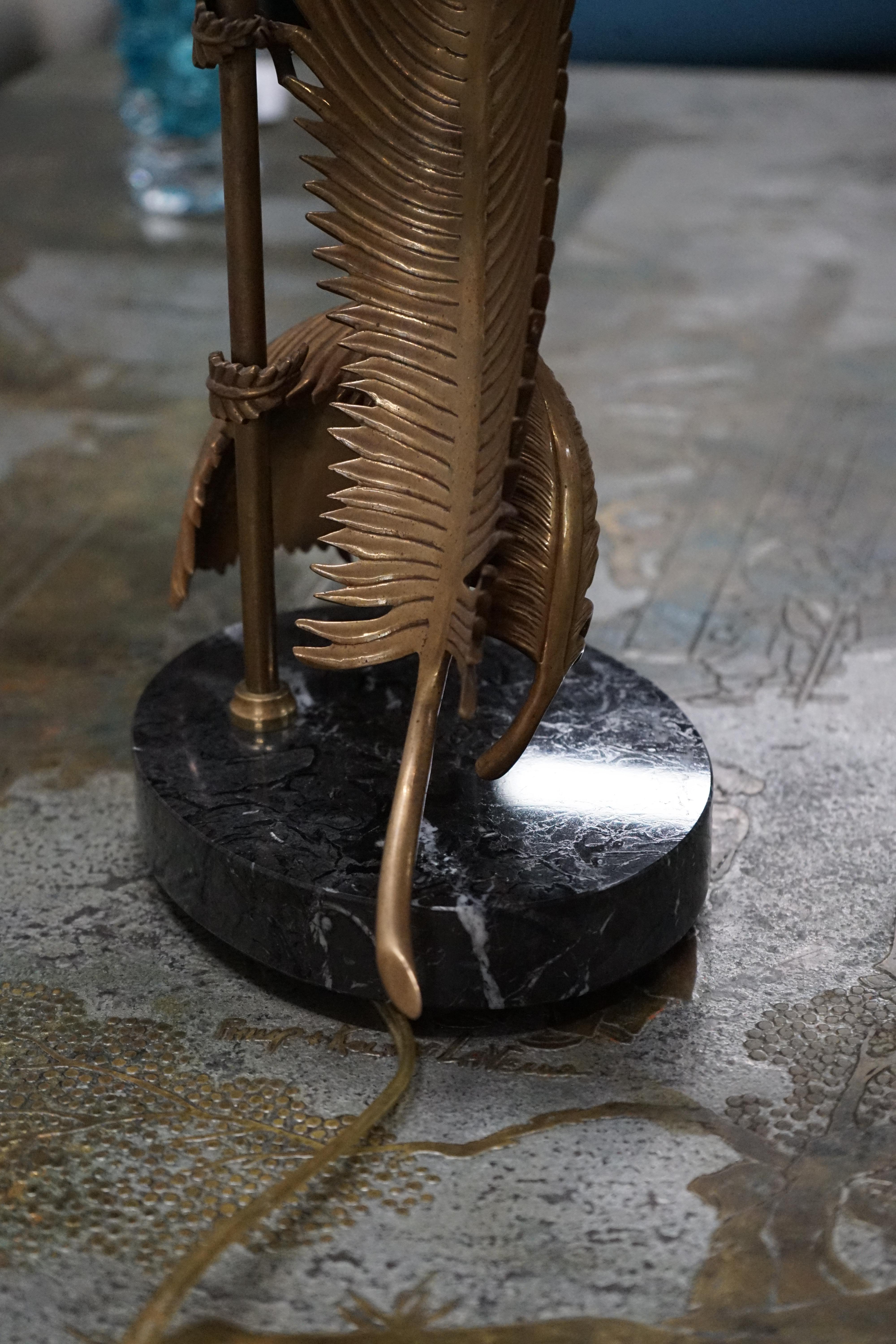 Brass Palm Fronds Table Lamp on Black Marble Base by Chapman For Sale 1