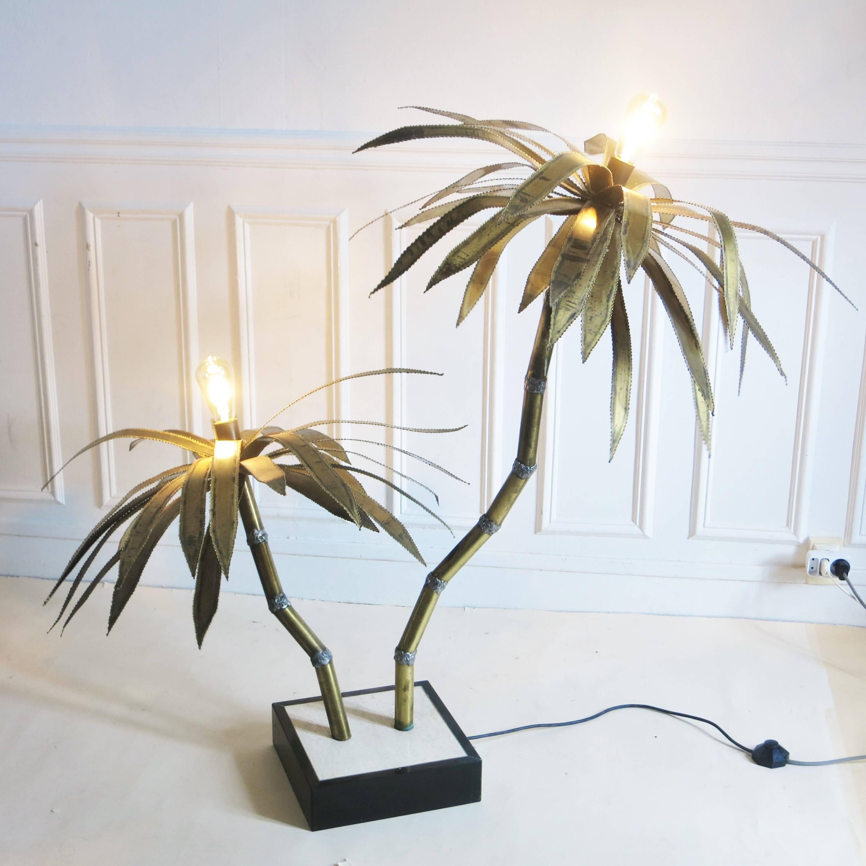 Late 20th Century Brass Palm Tree Floor Lamp, 1970s For Sale