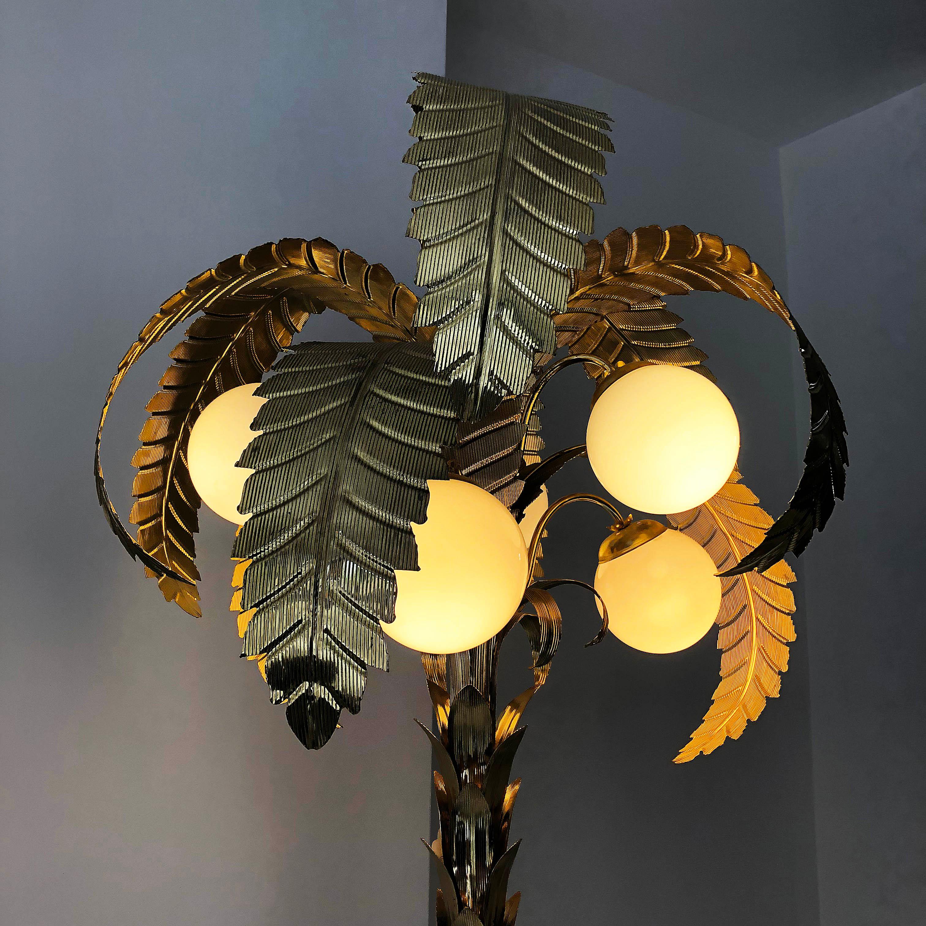 Brass Palm Tree Floor Lamp As Seen At Rocketman Hollywood Regency 1970s Art Deco In Good Condition For Sale In London, GB