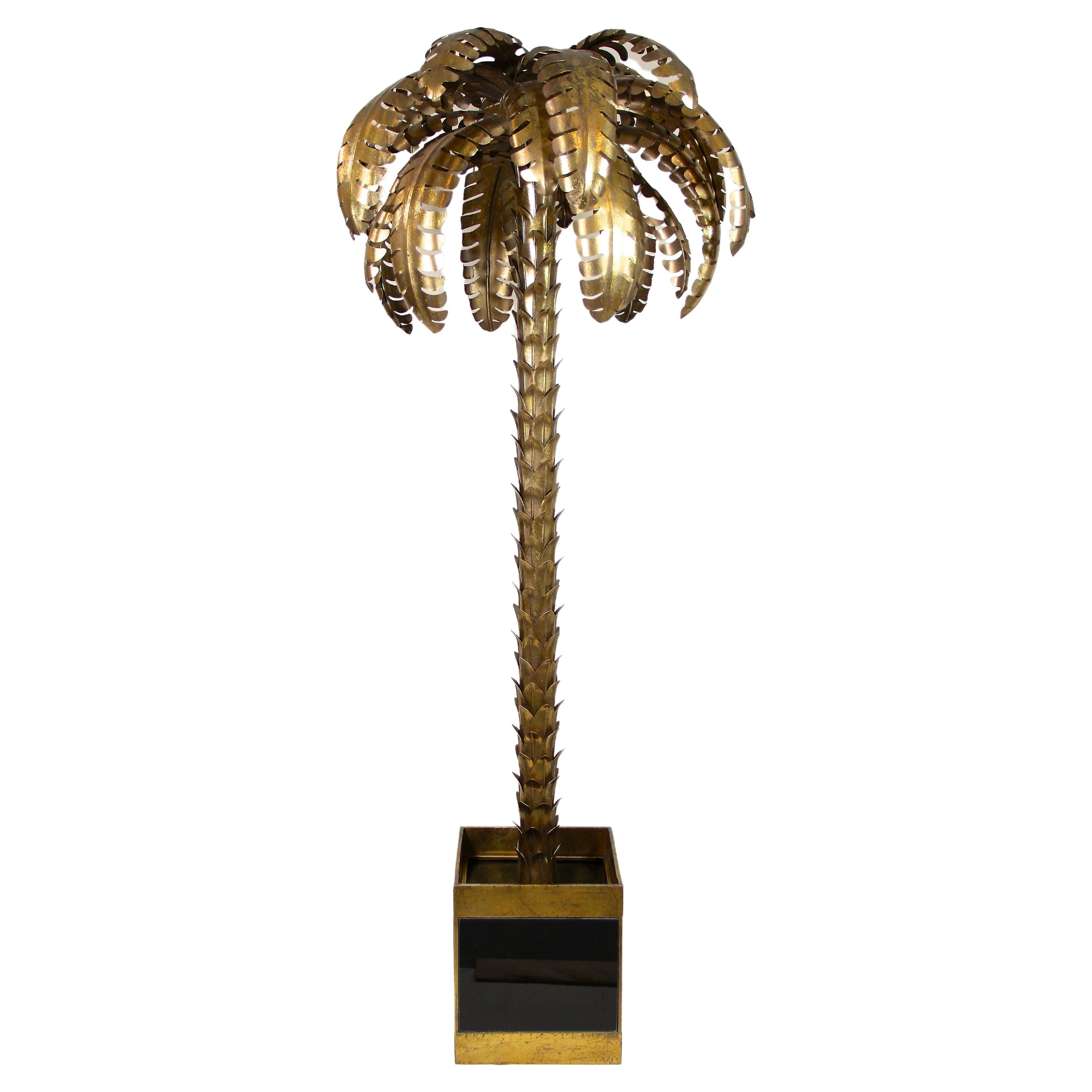 Brass Palm Tree Floor Lamp Attributed to M.J, 20th Century, France, circa 1970 For Sale