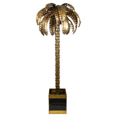 Brass Palm Tree Floor Lamp Attributed to M.J, 20th Century, France, circa 1970
