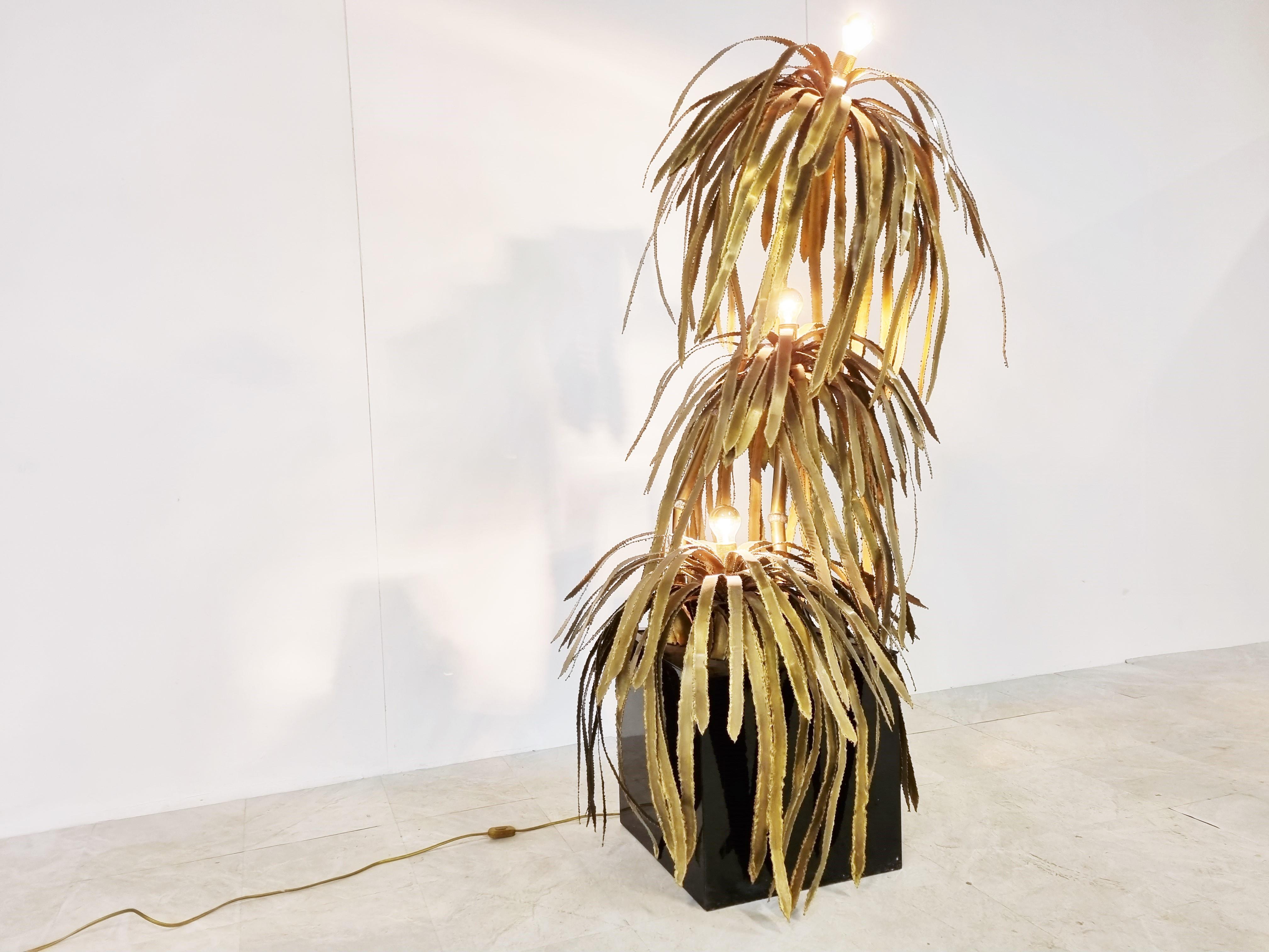 Brass Palm Tree Floor Lamp by Maison Jansen, 1970s  In Good Condition In HEVERLEE, BE