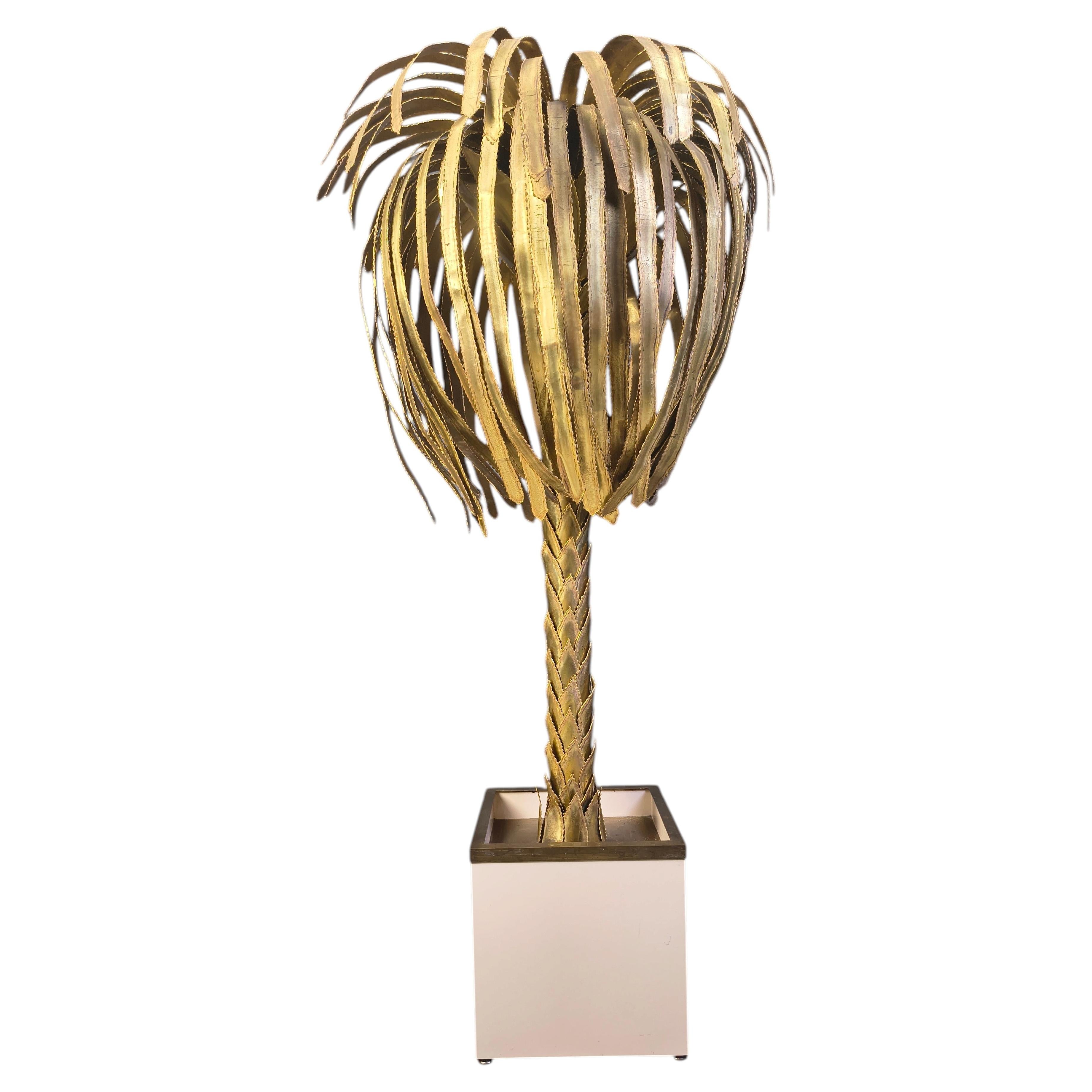 Brass palm tree floor lamp by Maison Jansen, 1970s For Sale
