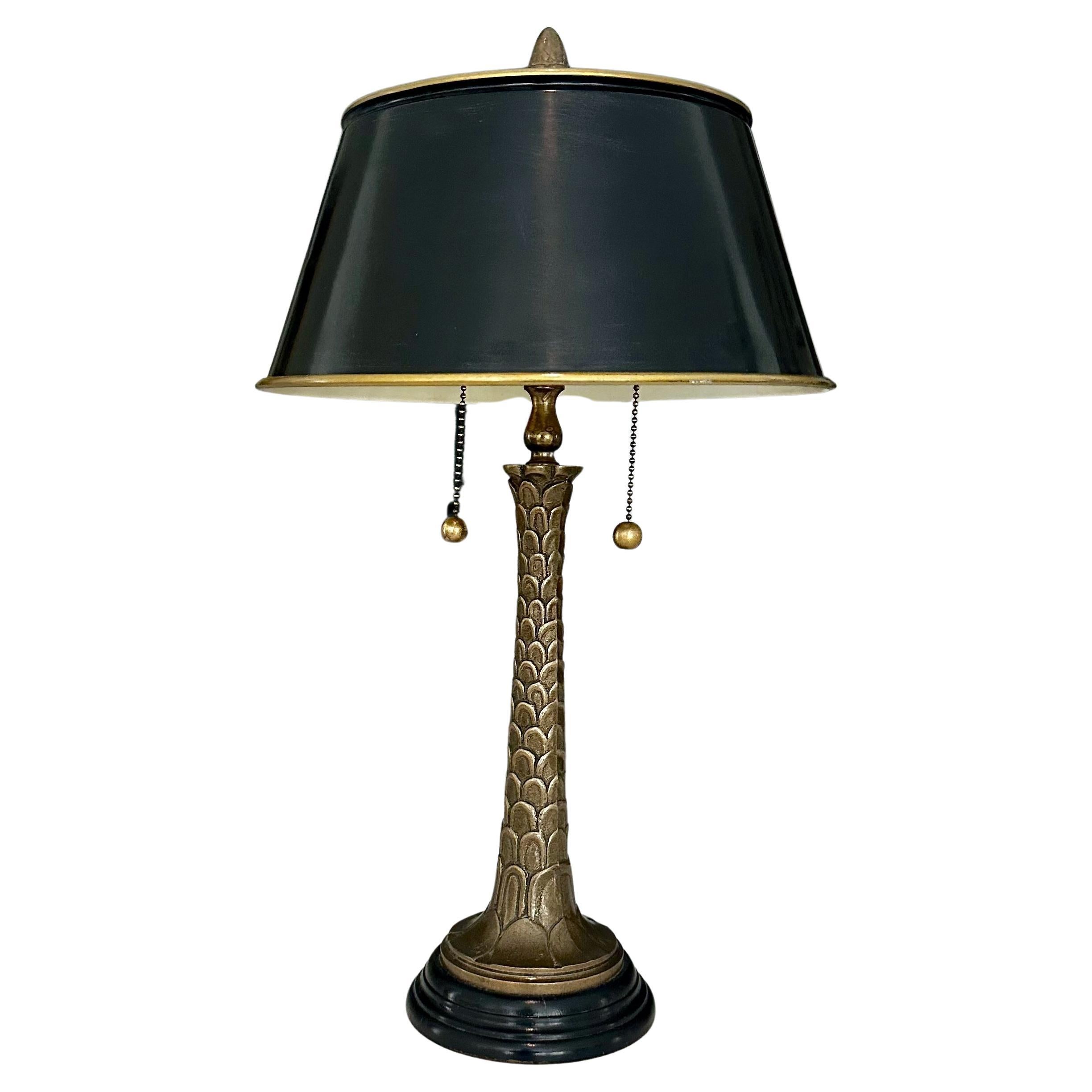 Brass Palm Tree Formed Bouillotte Tole Table Lamp