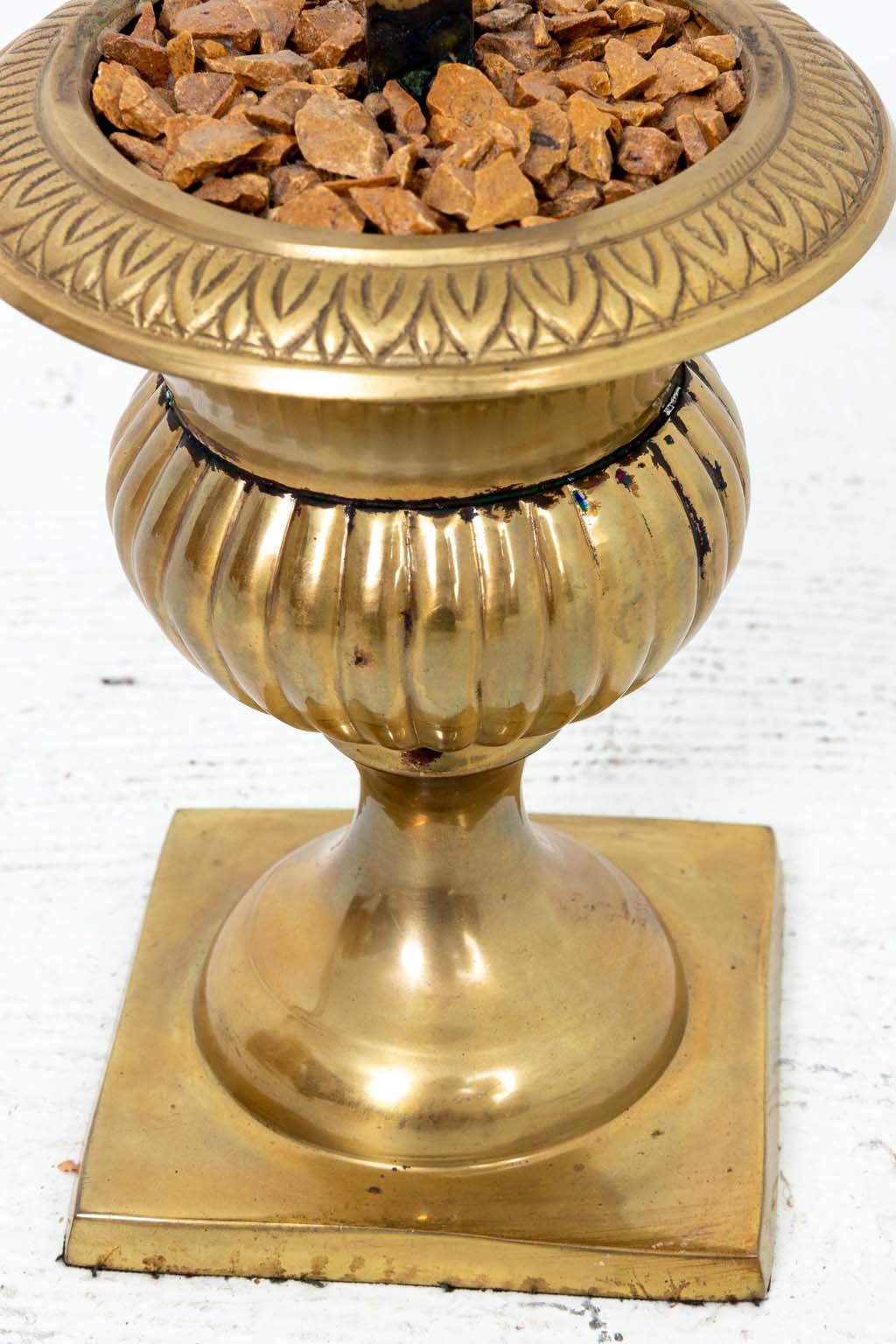 Brass Palm Tree In Urn Candle Stick Holder For Sale 1