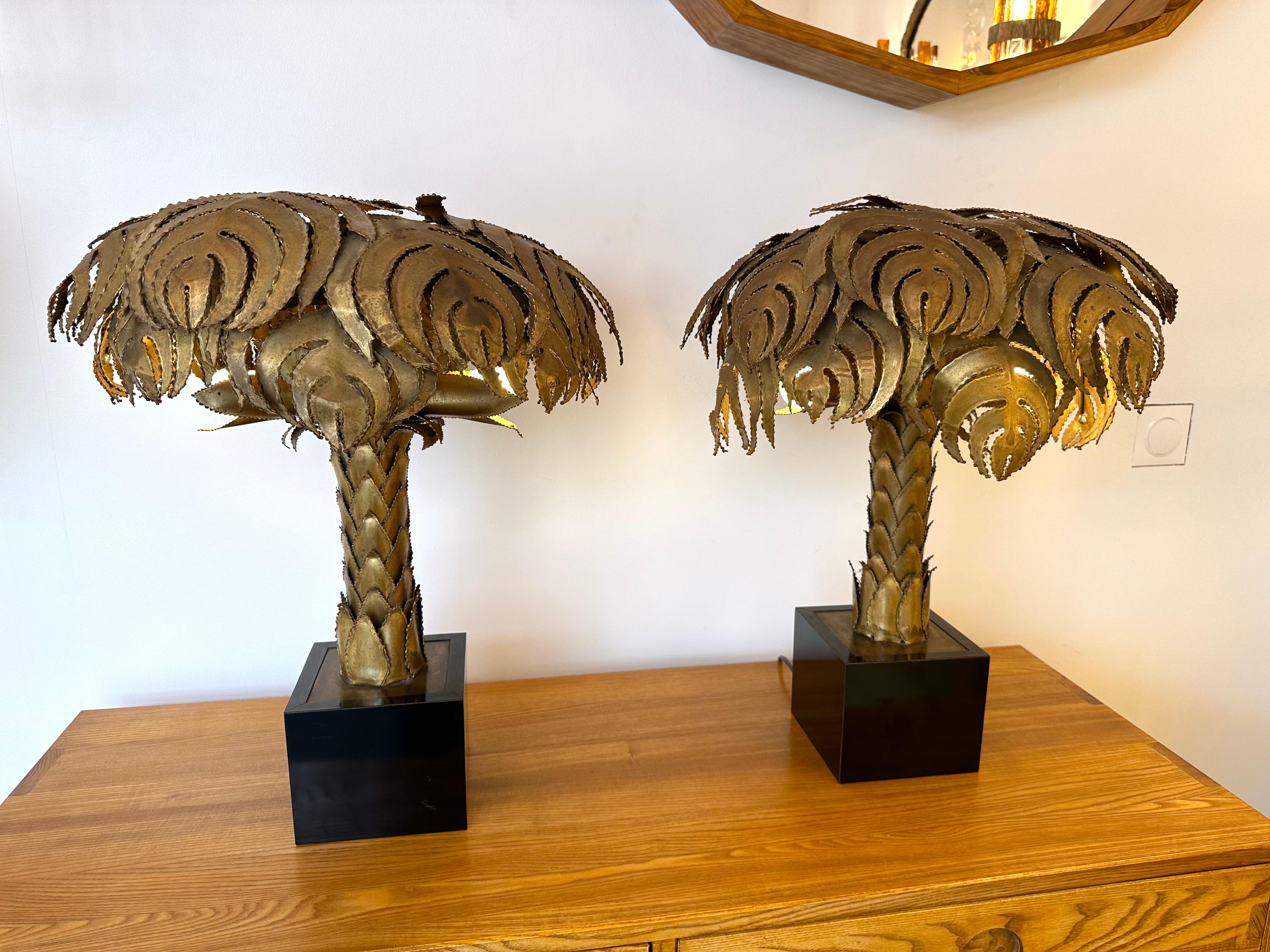 Late 20th Century Pair of Brass Palm Tree Lamps by Maison Jansen, France, 1970s For Sale