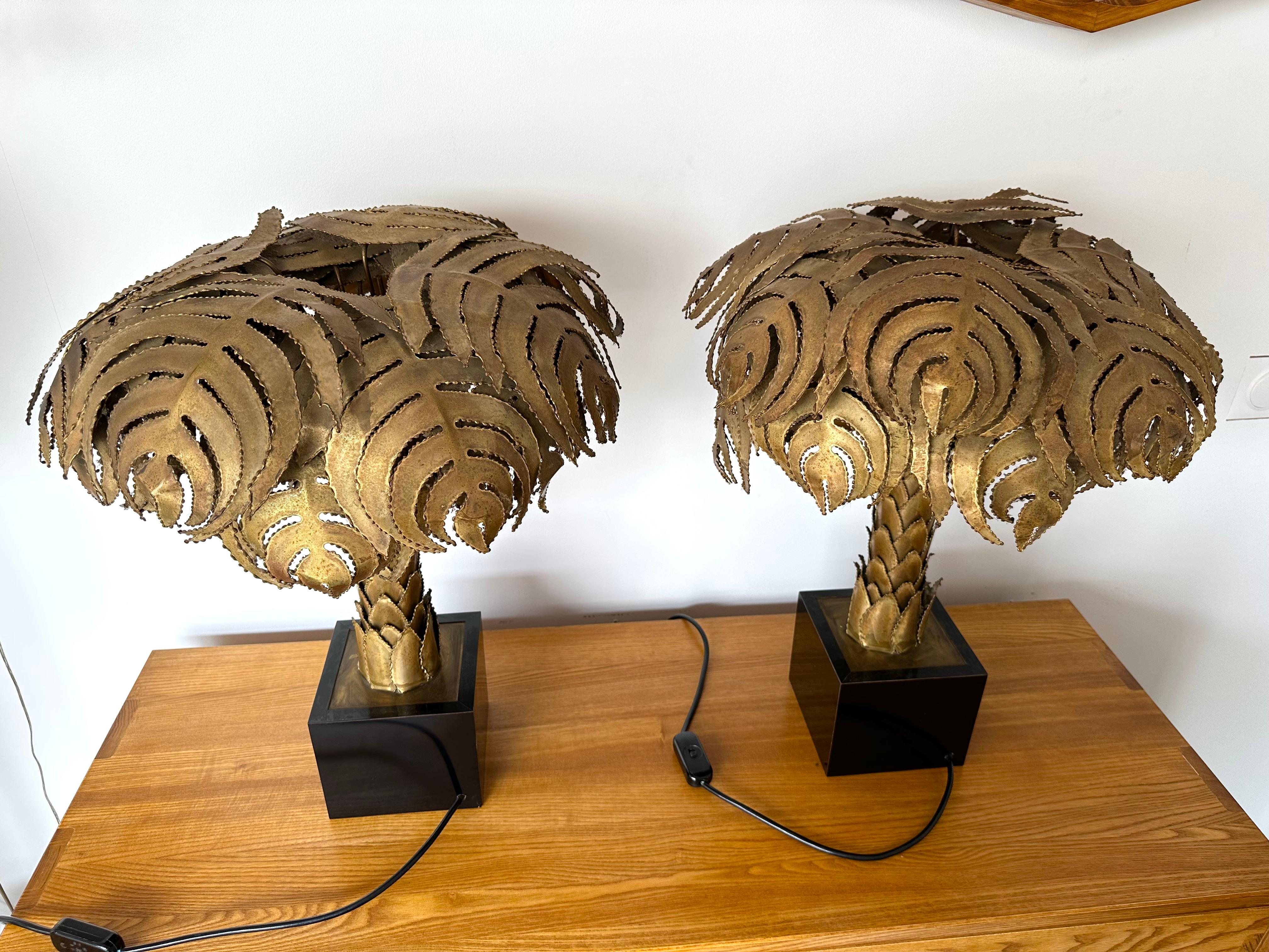 Pair of Brass Palm Tree Lamps, Maison Jansen, France, 1970s For Sale 2