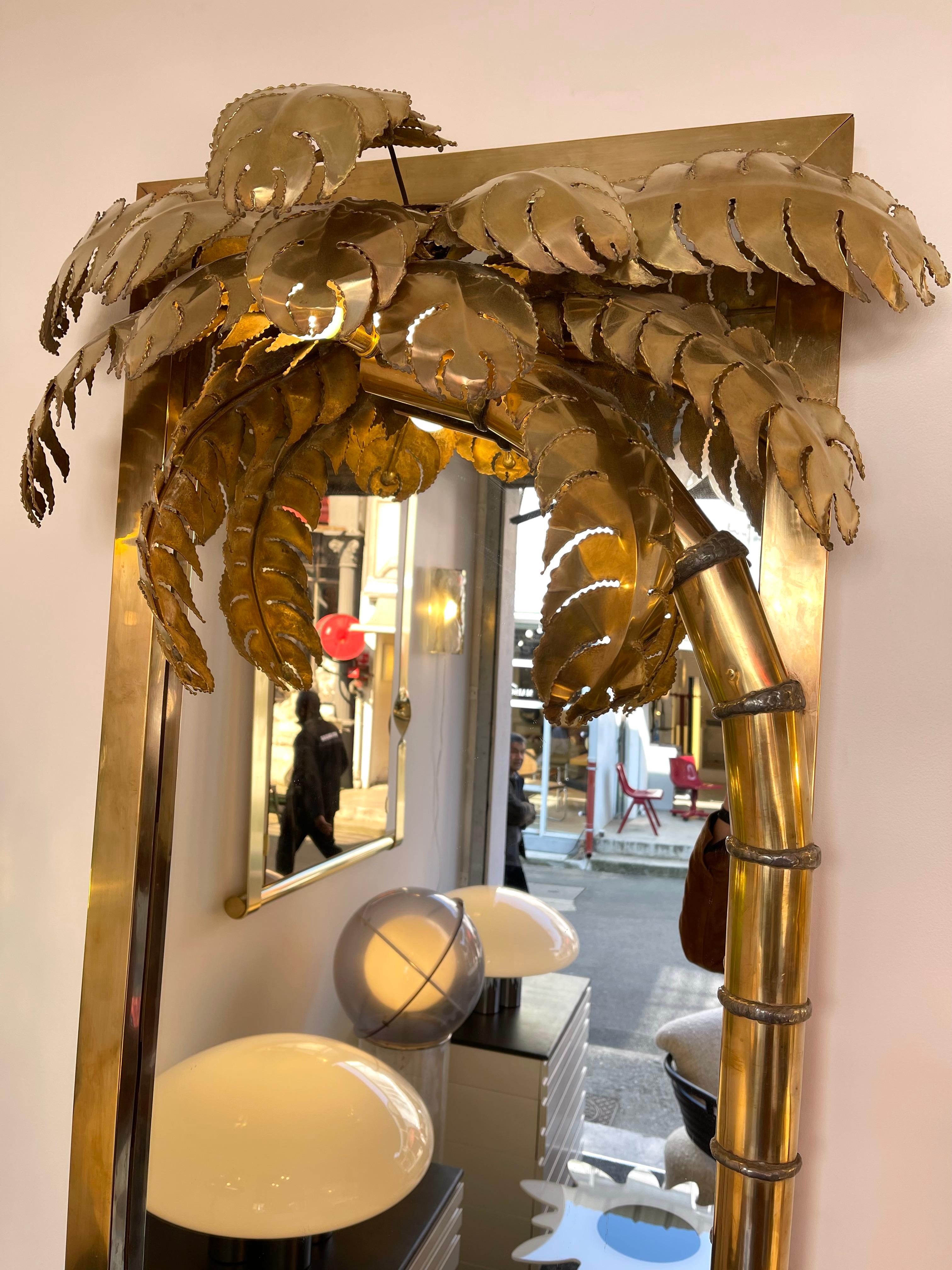 Brass Palm Tree Lightning Mirror by Maison Jansen, France, 1970s 4