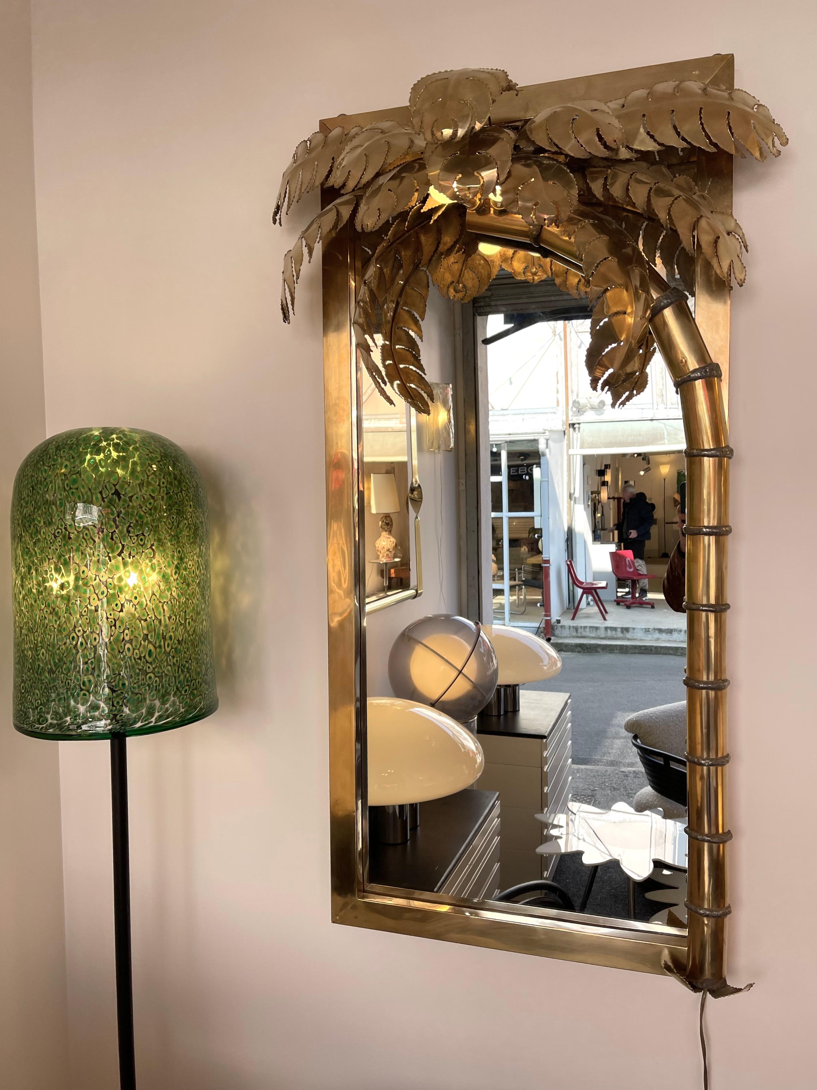 Brass Palm Tree Lightning Mirror by Maison Jansen, France, 1970s 8