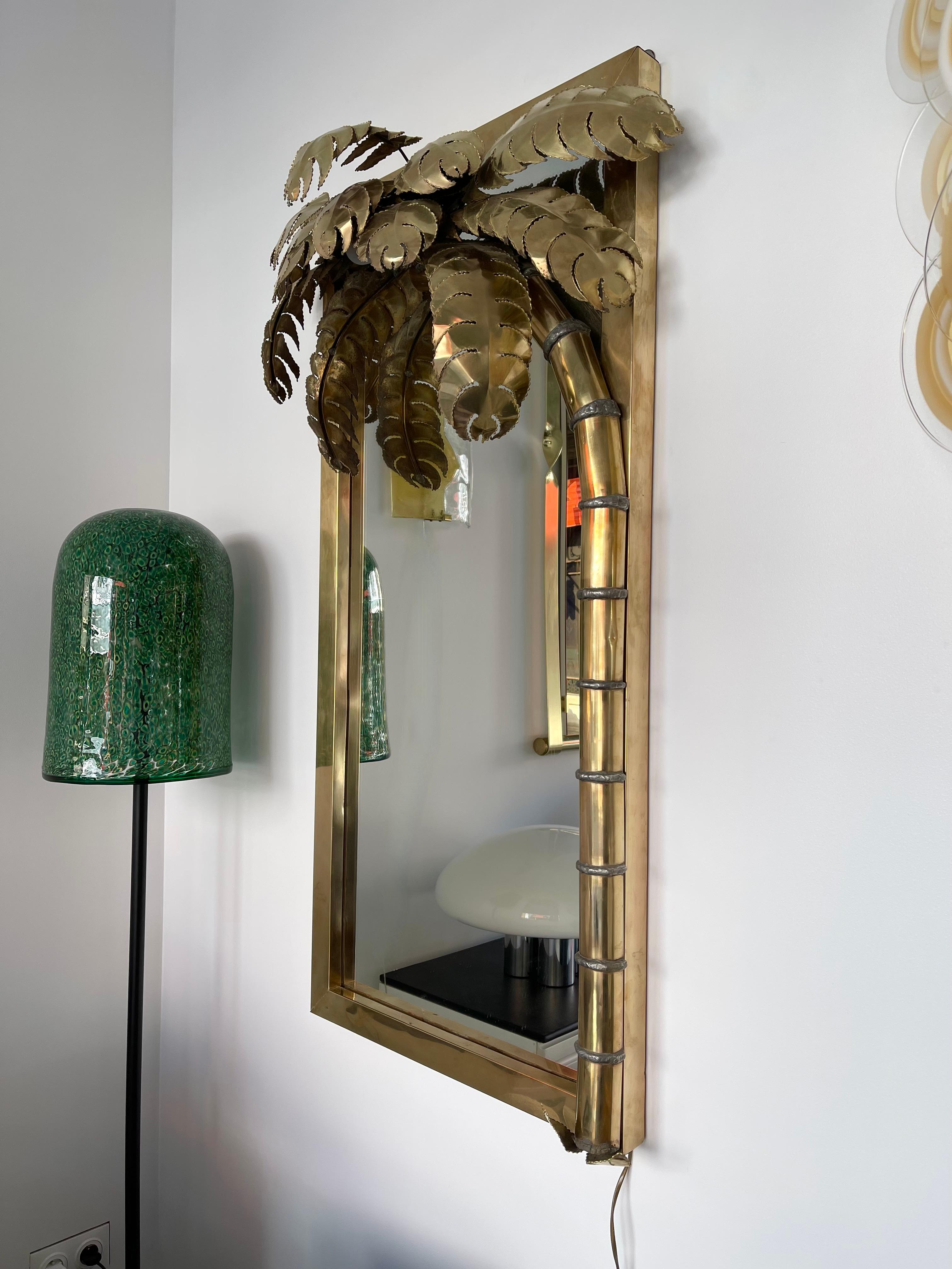 Brass Palm Tree Lightning Mirror by Maison Jansen, France, 1970s 3