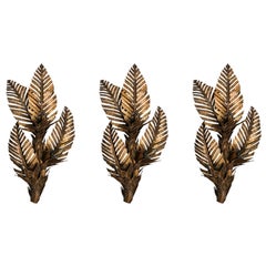 Brass Palm Tree Sconces, Set of Three