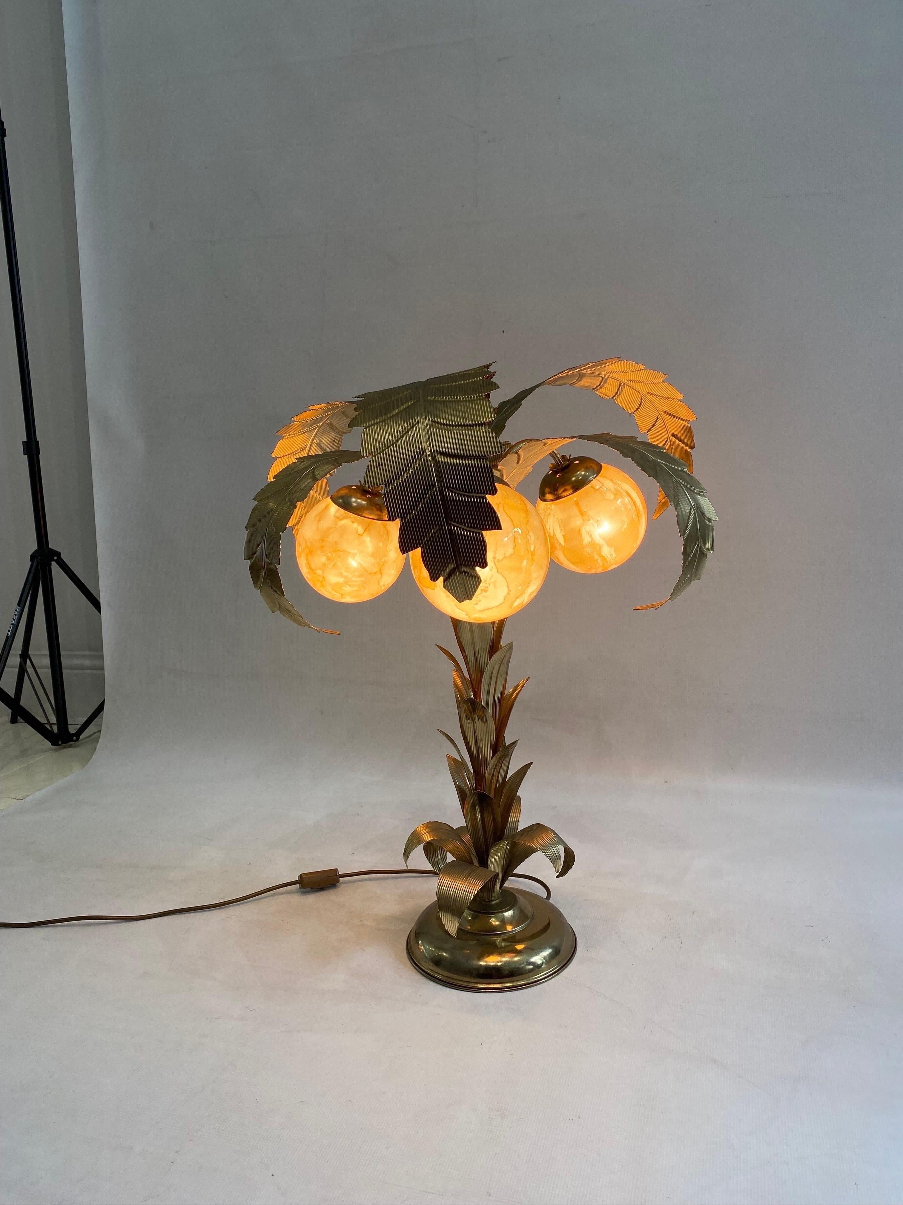 French Brass Palm Tree Table Lamp Hollywood Regency 1970s Art Deco #1 Maison Jansen  For Sale