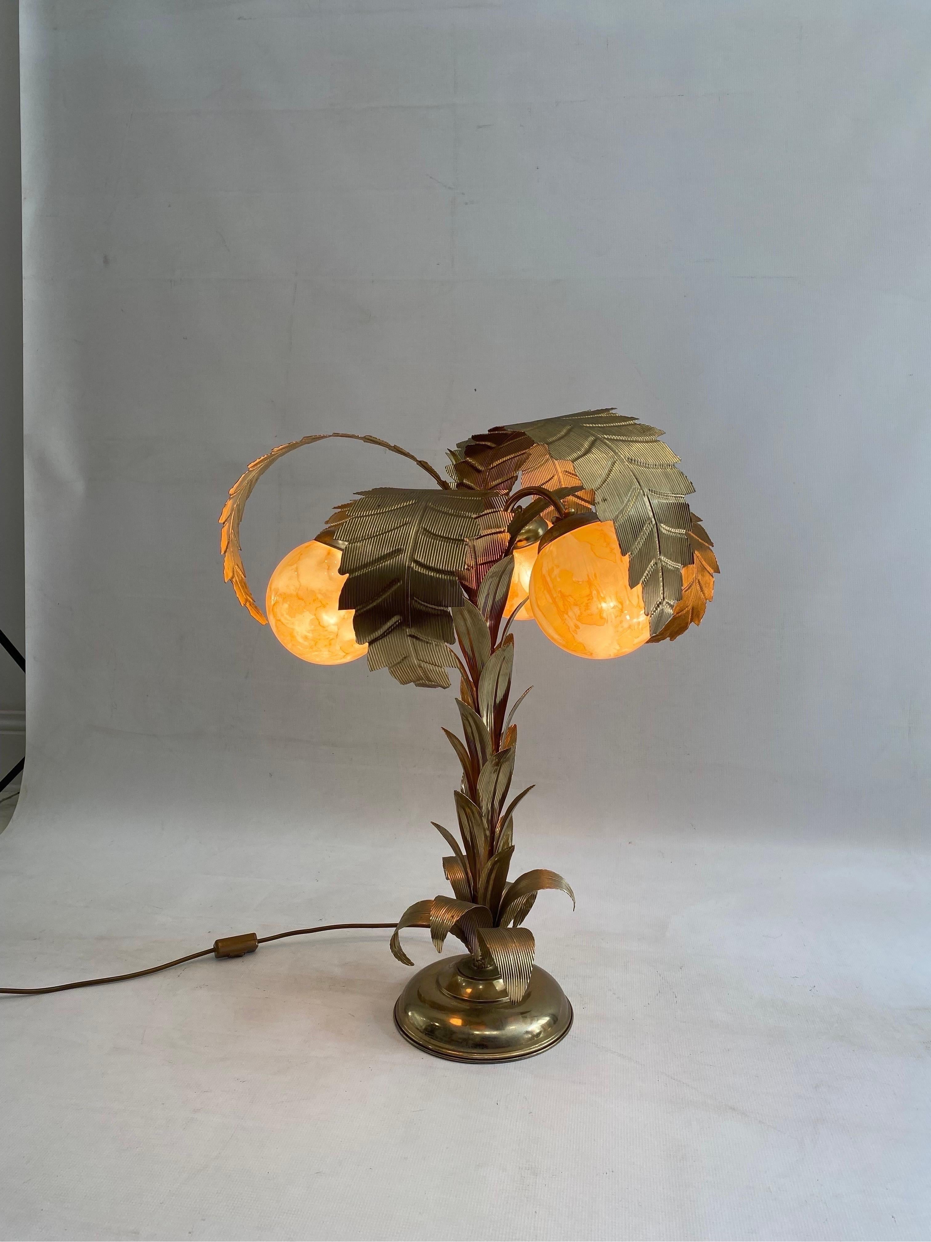 Plated Brass Palm Tree Table Lamp Hollywood Regency 1970s Art Deco #1 Maison Jansen  For Sale